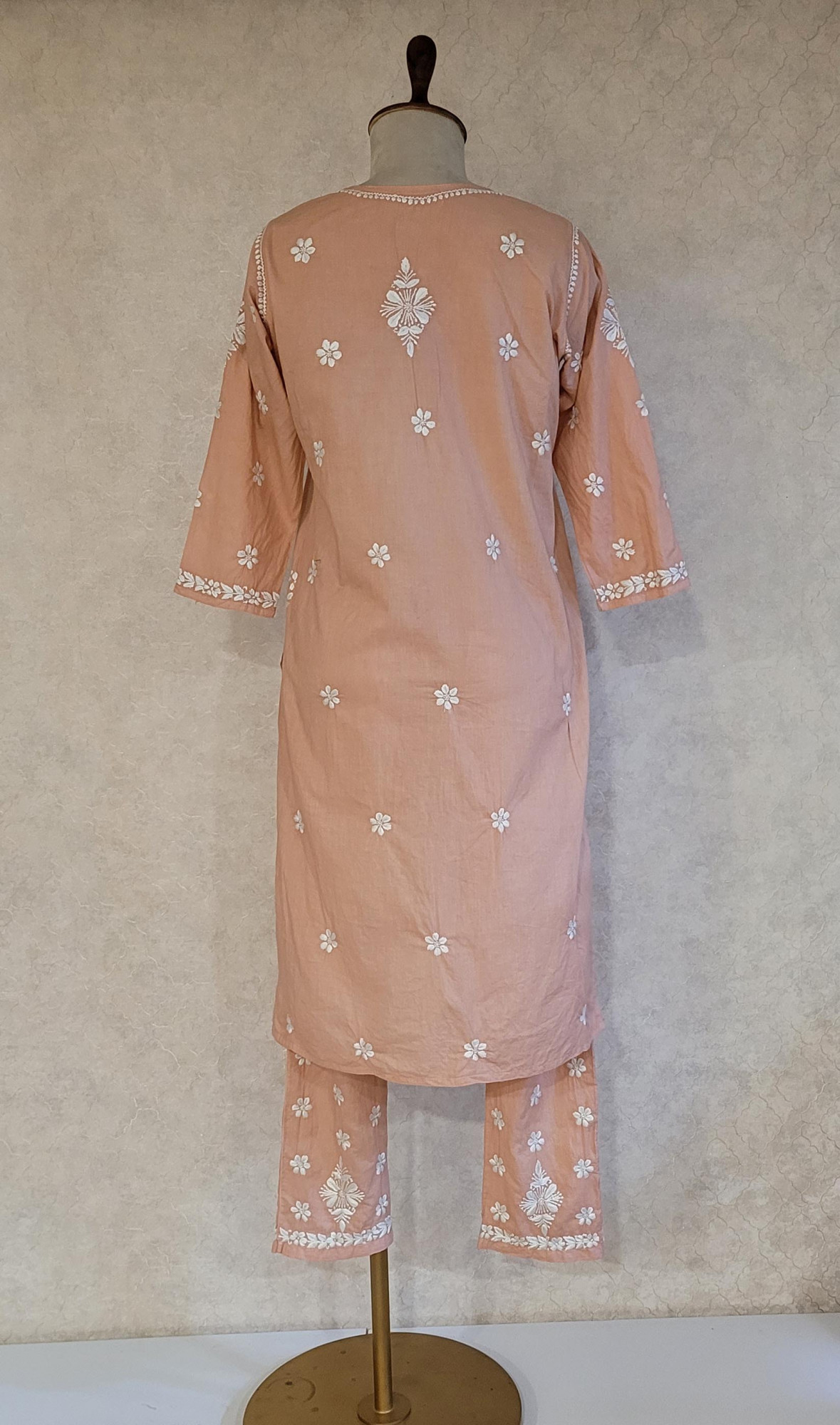 Peach Cotton Chikankari Kurta & Pant Set