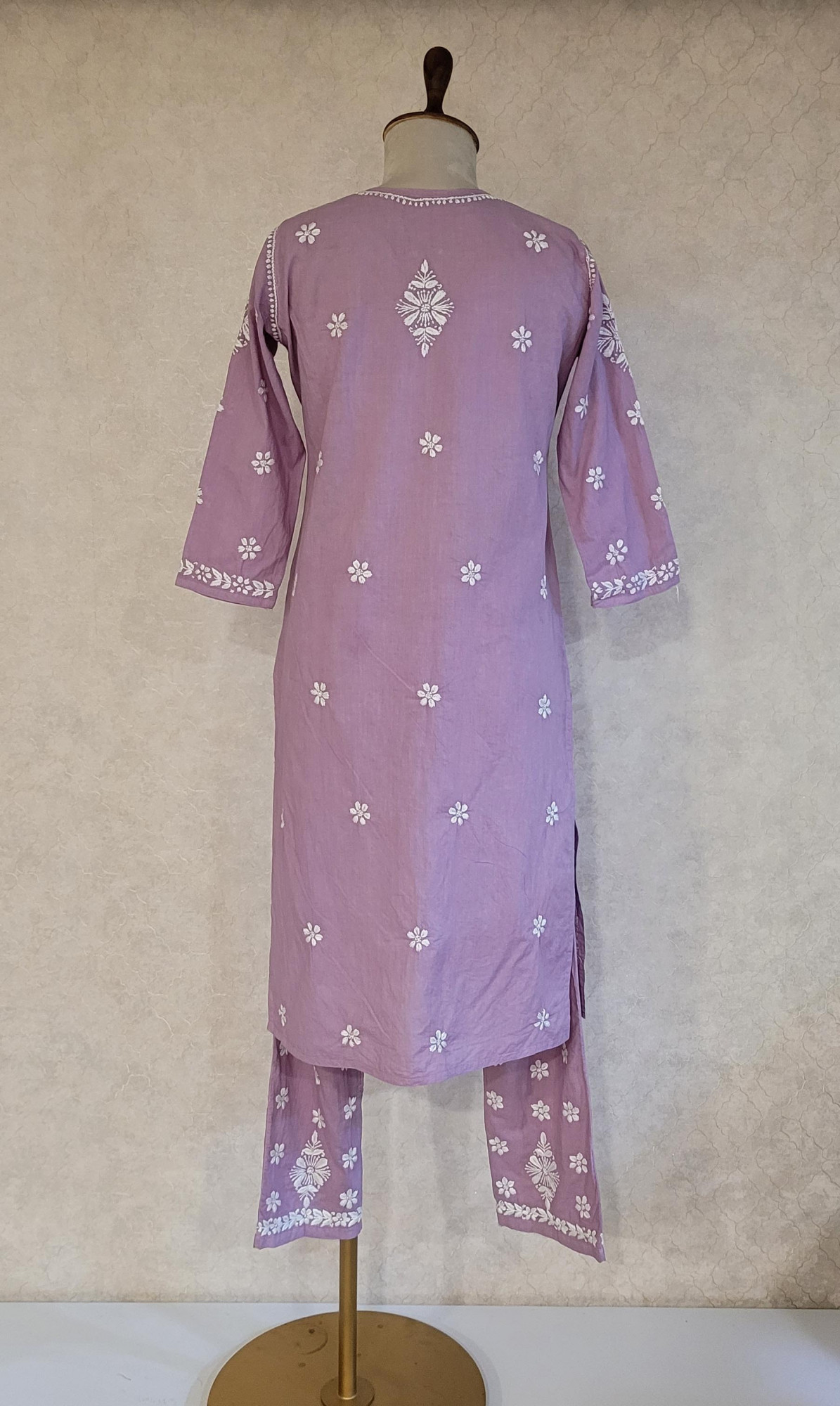 Dark Mouve Cotton Chikankari Kurta & Pant Set