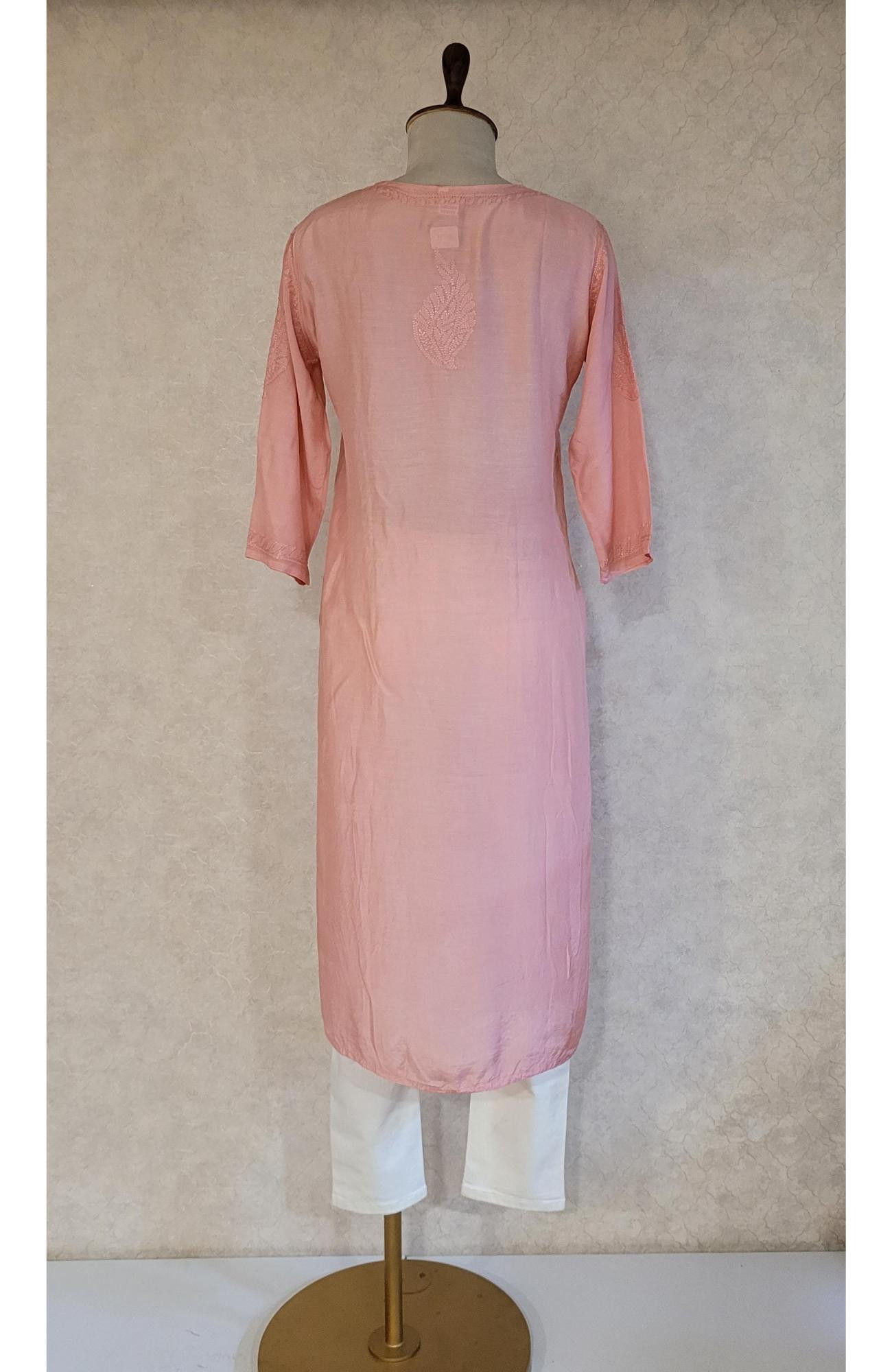 Carrot Pink Muslin Chikankari Kurta