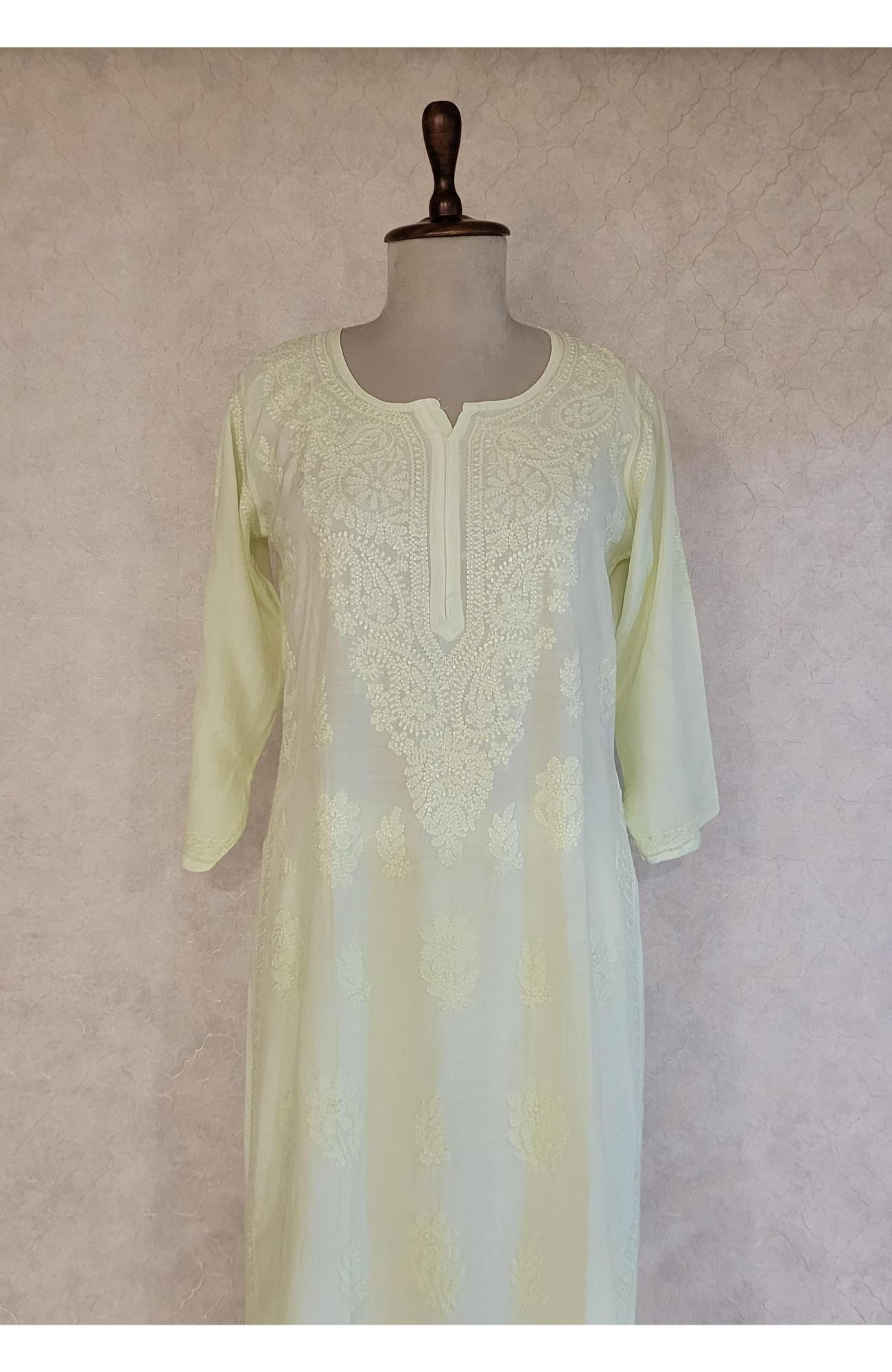 Yellow Muslin Chikankari Kurta