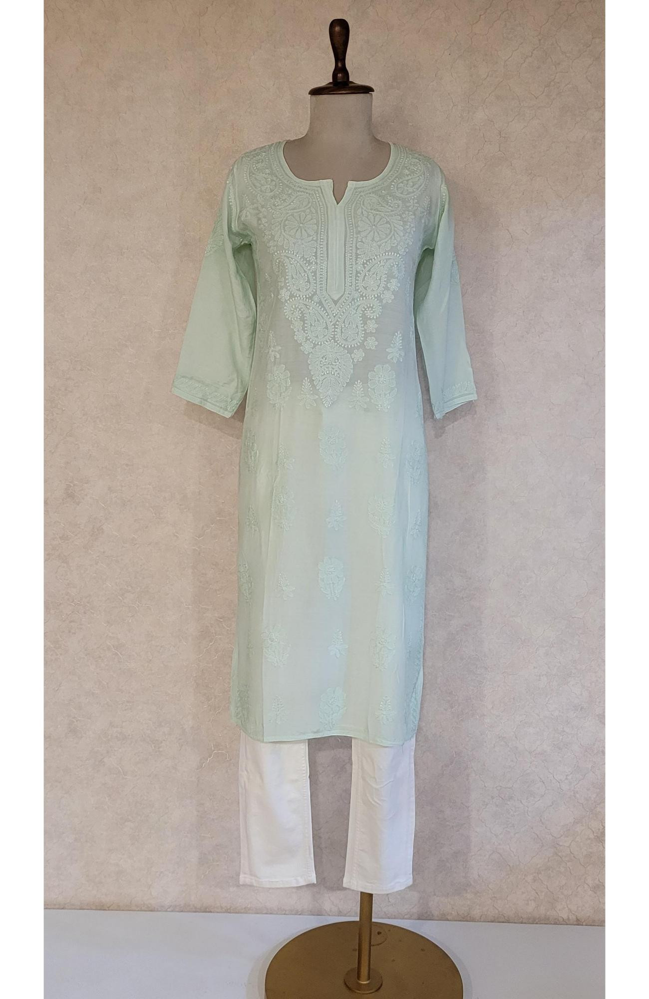 Sea Green Muslin Chikankari Kurta