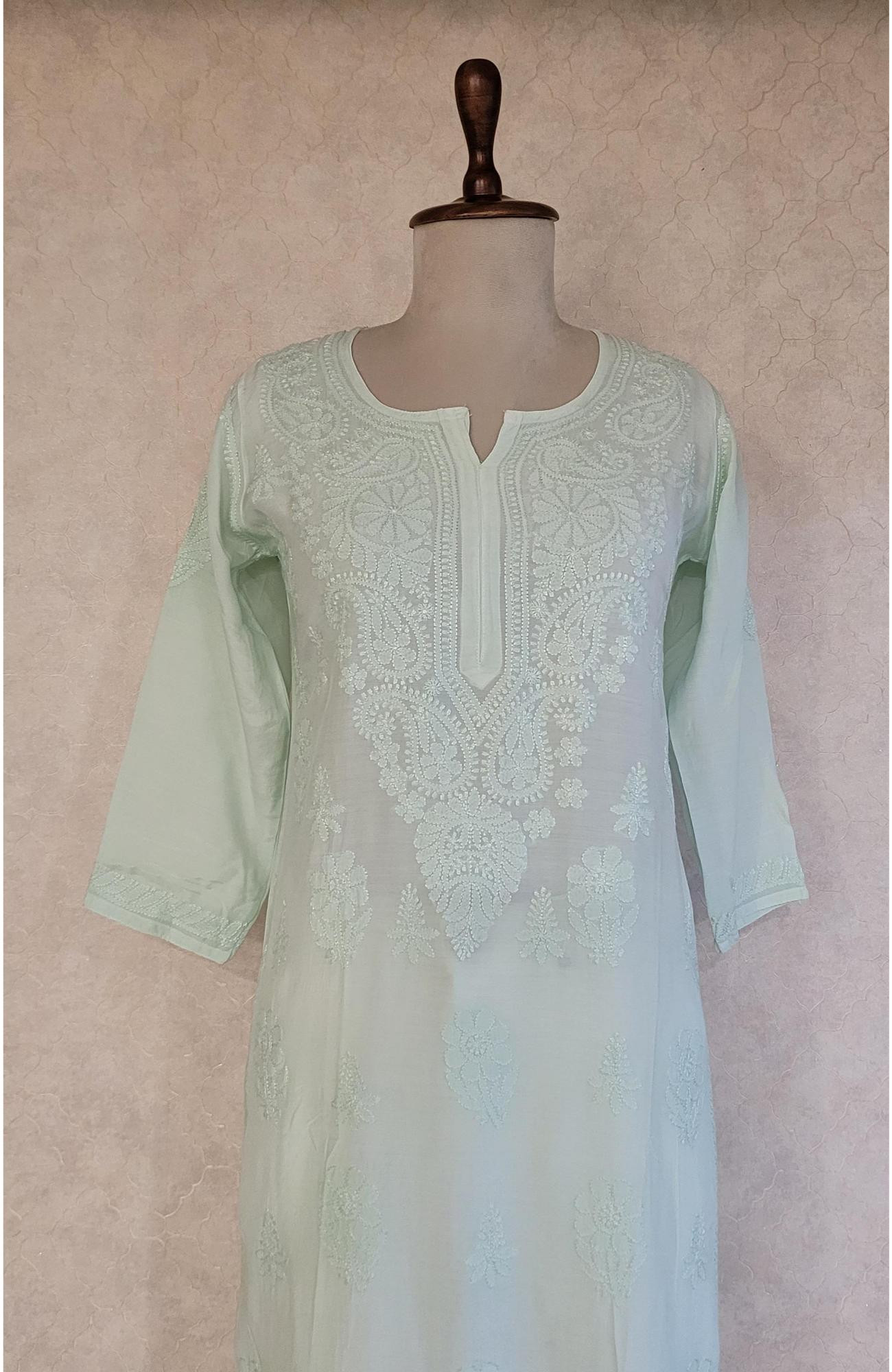 Sea Green Muslin Chikankari Kurta
