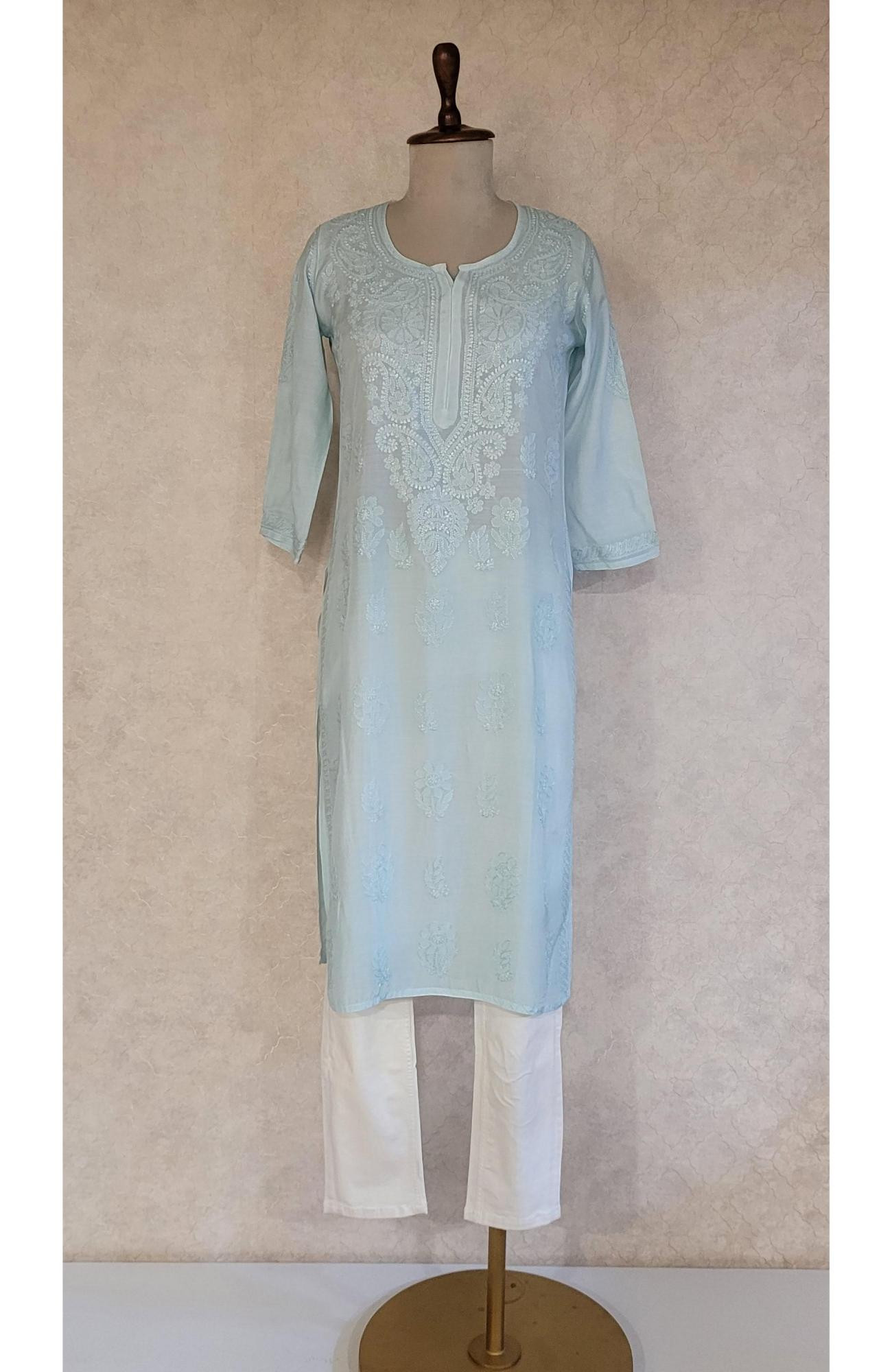 Aqua Tint Muslin Chikankari Kurta