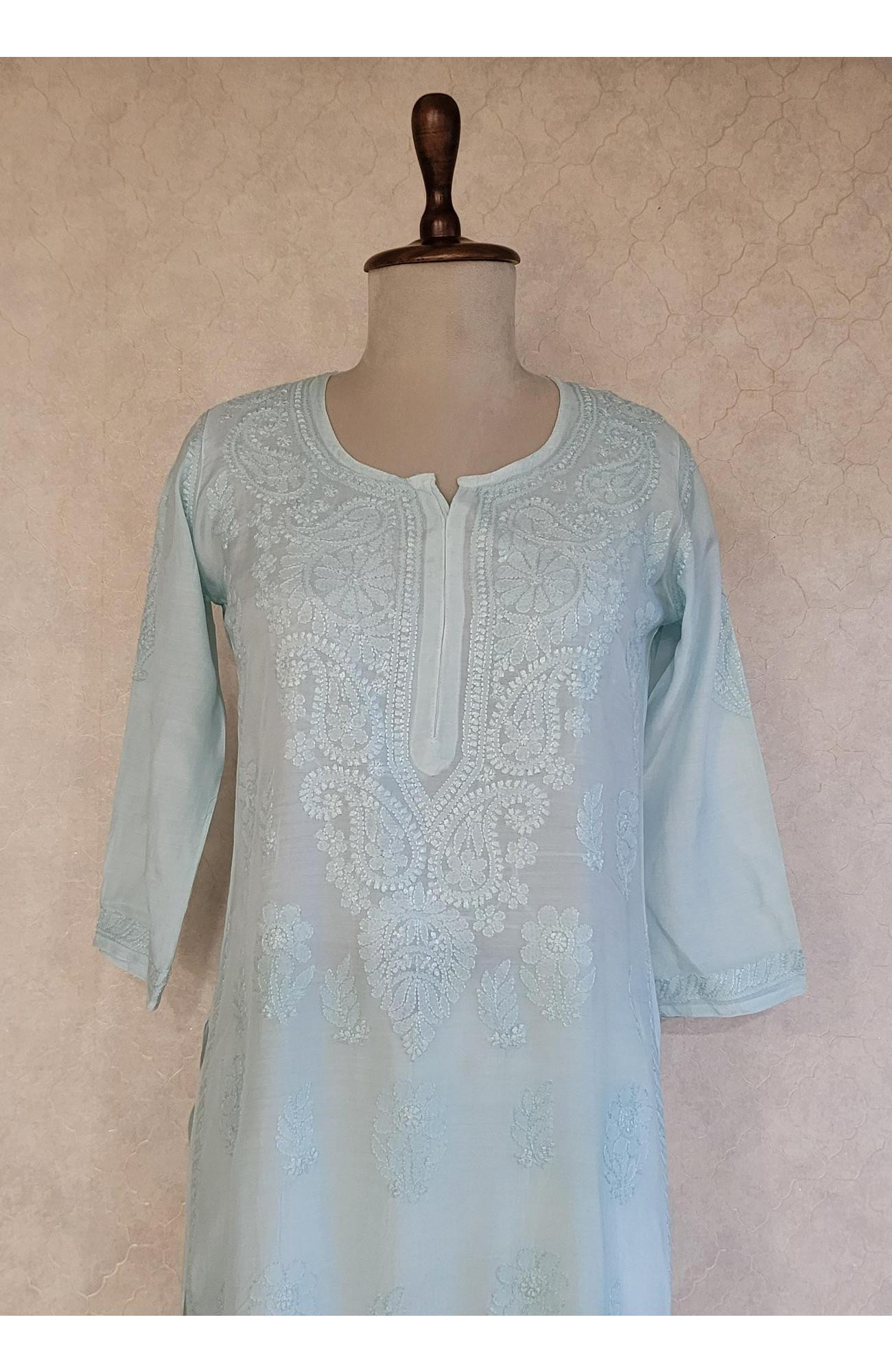 Aqua Tint Muslin Chikankari Kurta