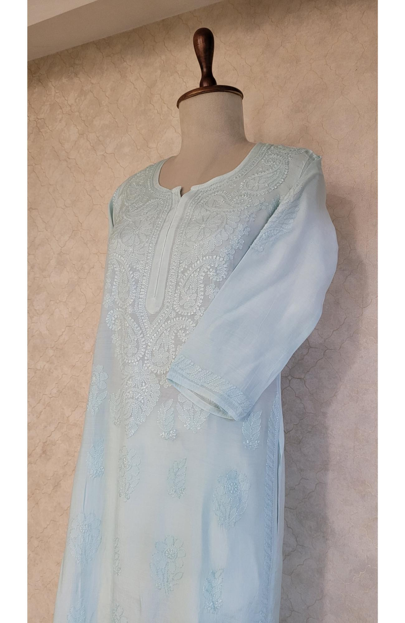 Aqua Tint Muslin Chikankari Kurta