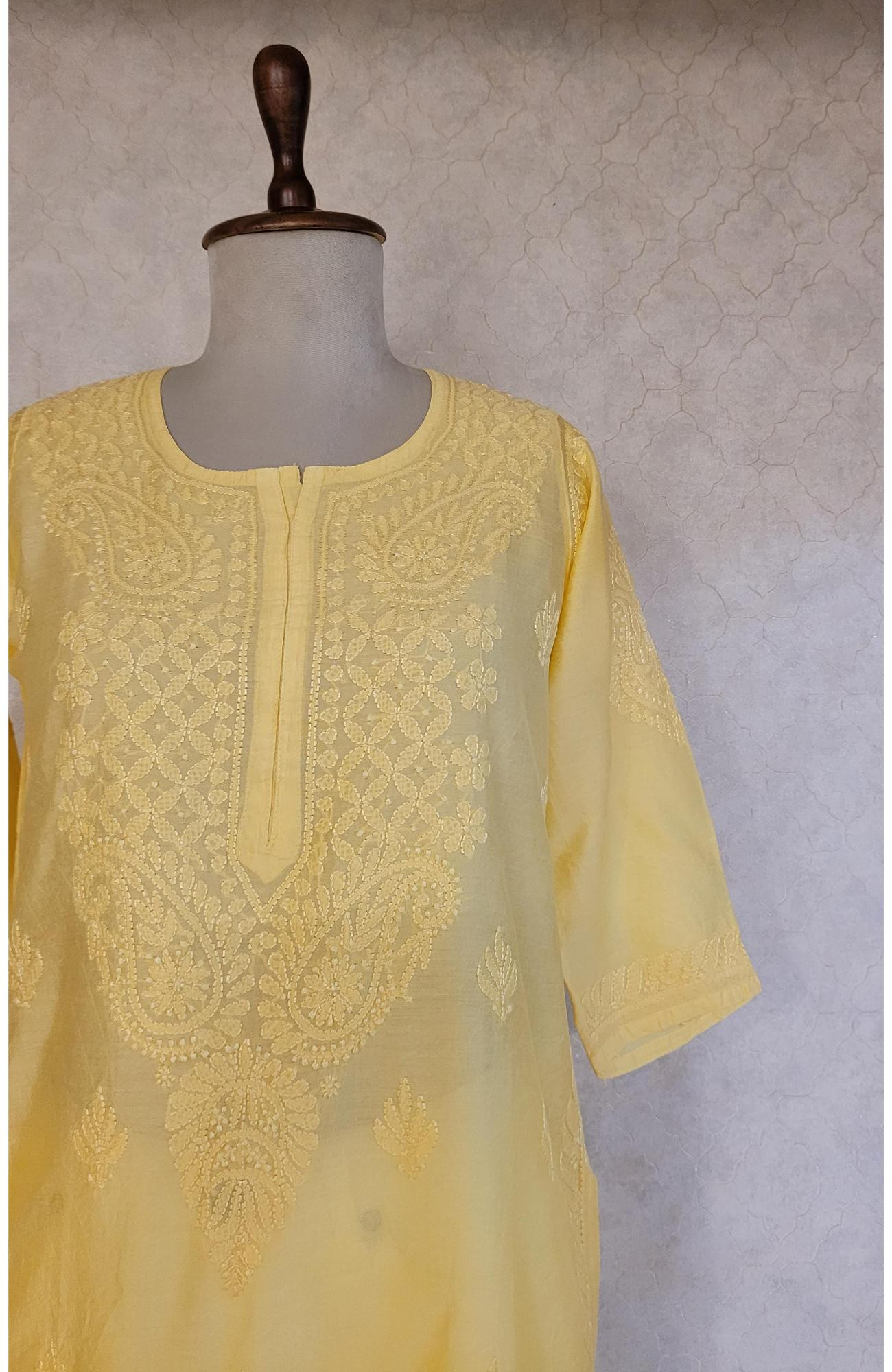 Yellow Chanderi Chikankari Kurta