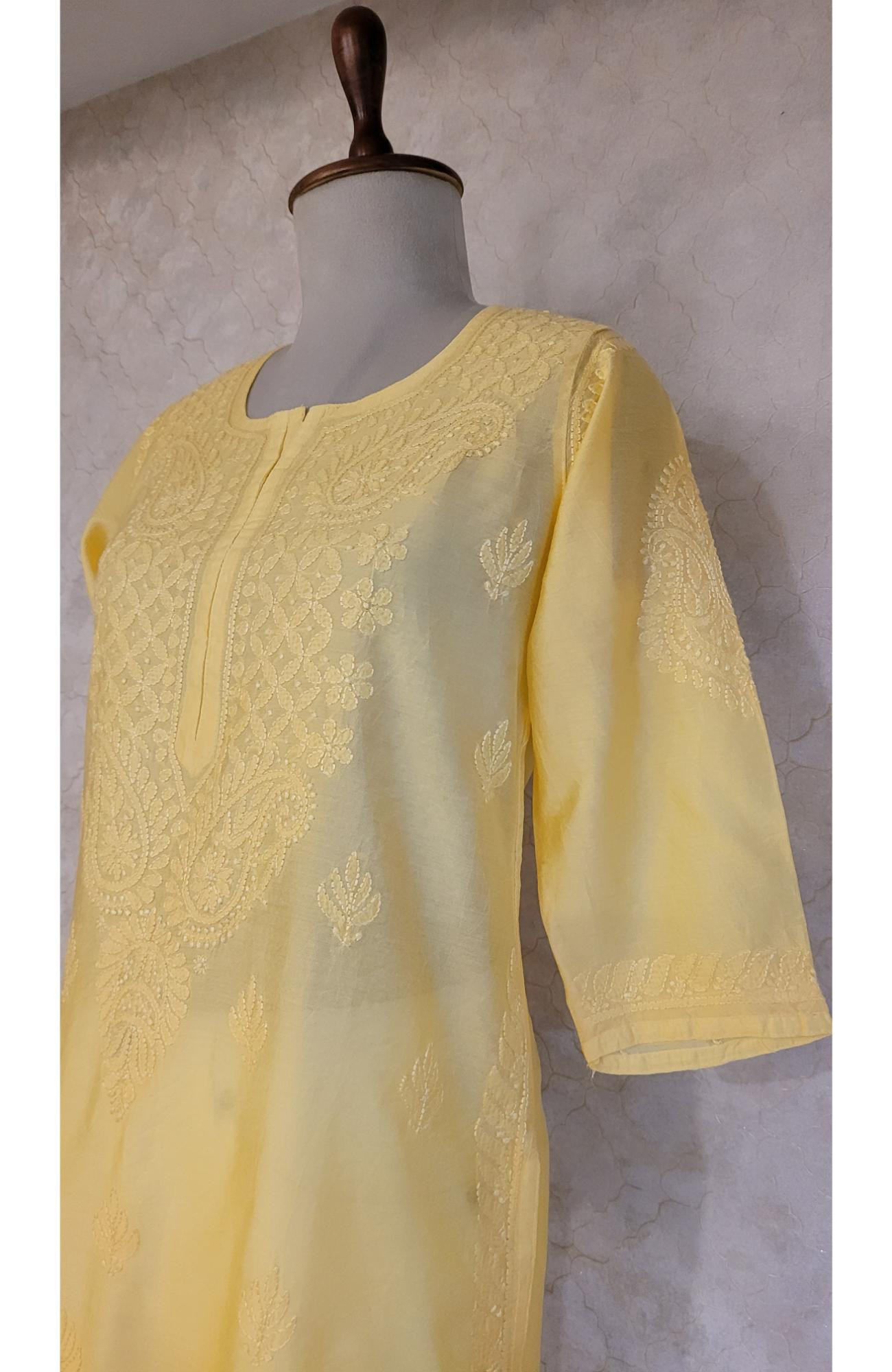 Yellow Chanderi Chikankari Kurta