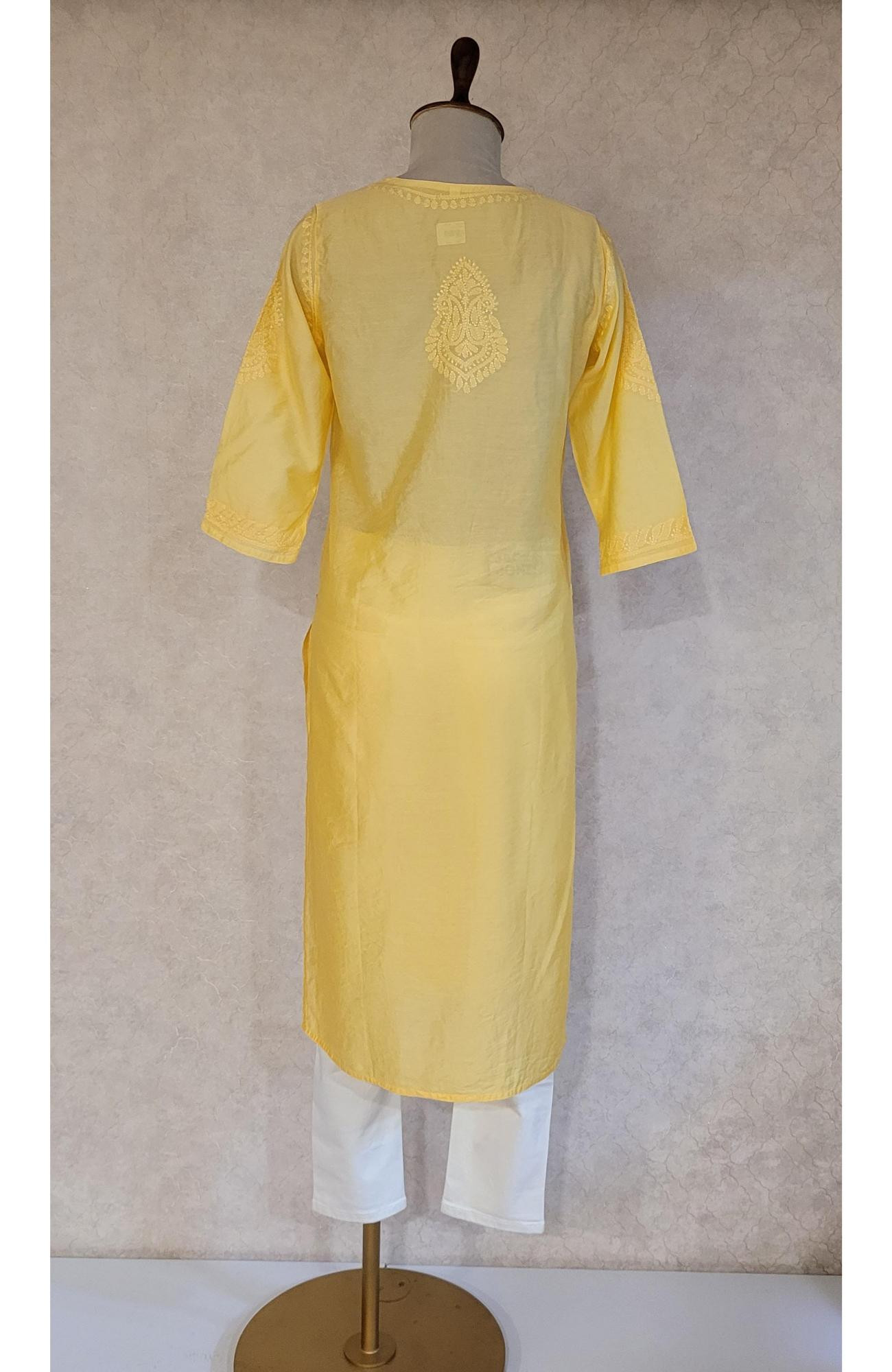 Yellow Chanderi Chikankari Kurta