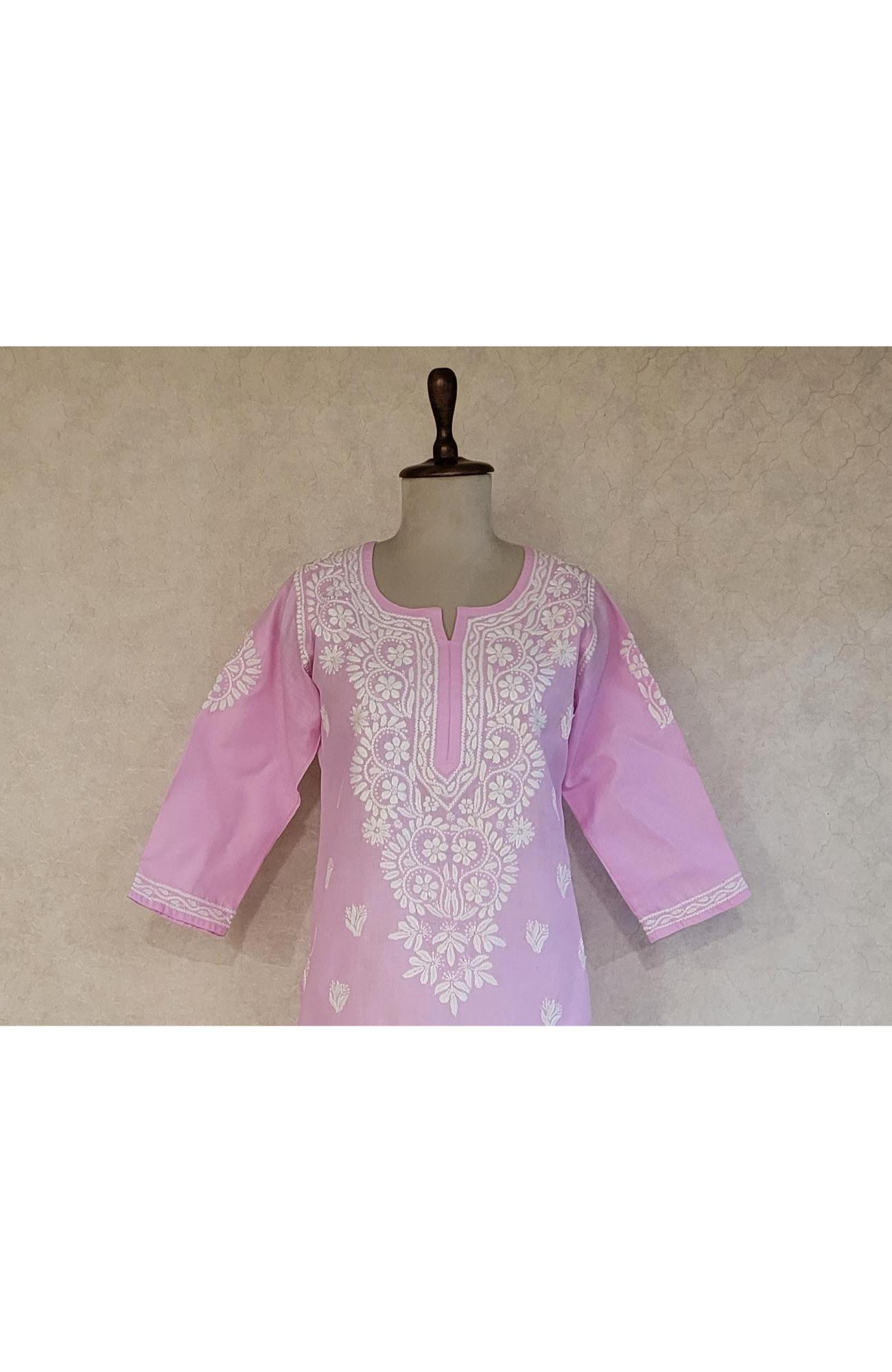 Baby Pink Slub Cotton Chikankari Kurta