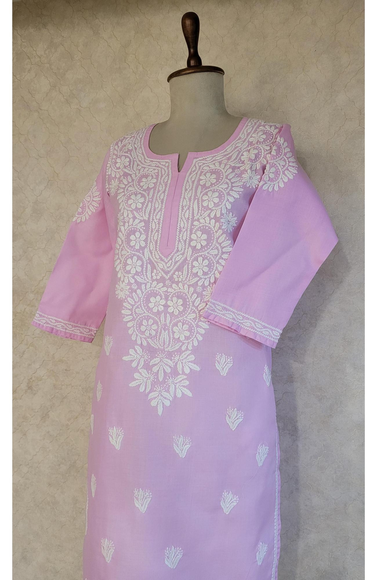 Baby Pink Slub Cotton Chikankari Kurta