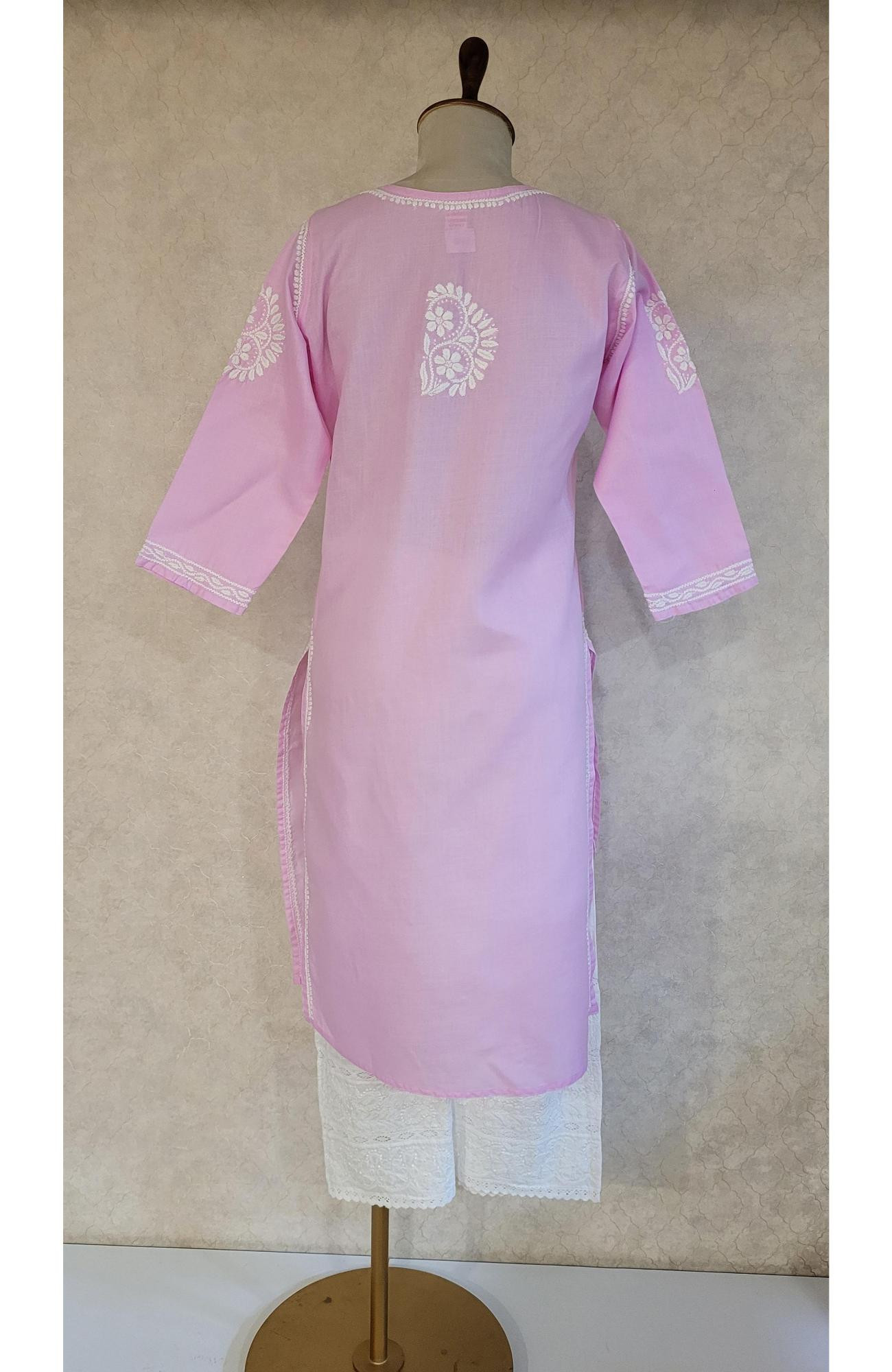 Baby Pink Slub Cotton Chikankari Kurta