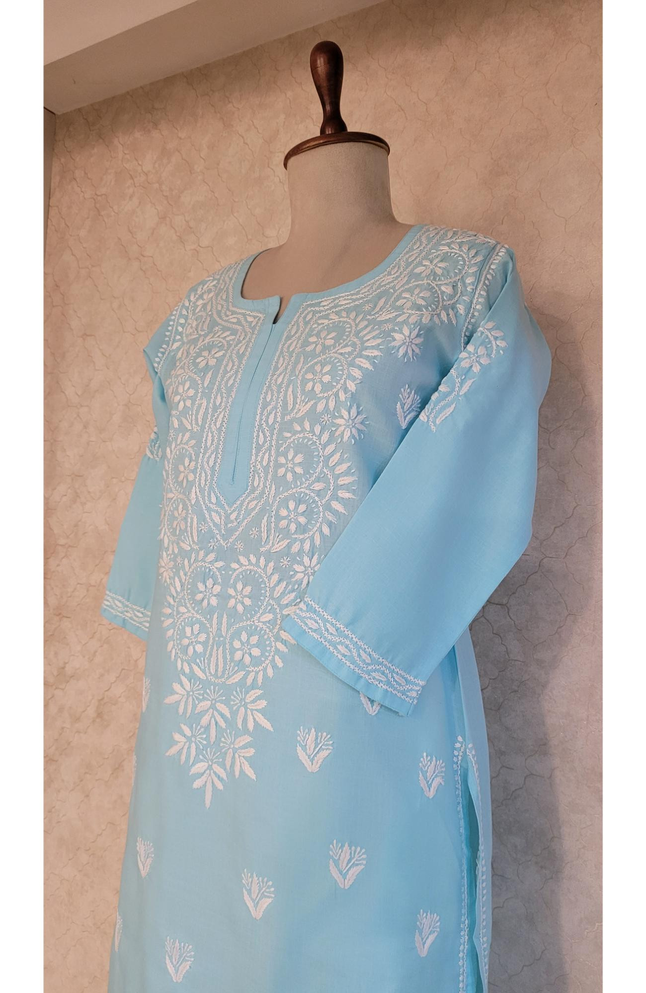 Sky Blue Slub Cotton Chikankari Kurta