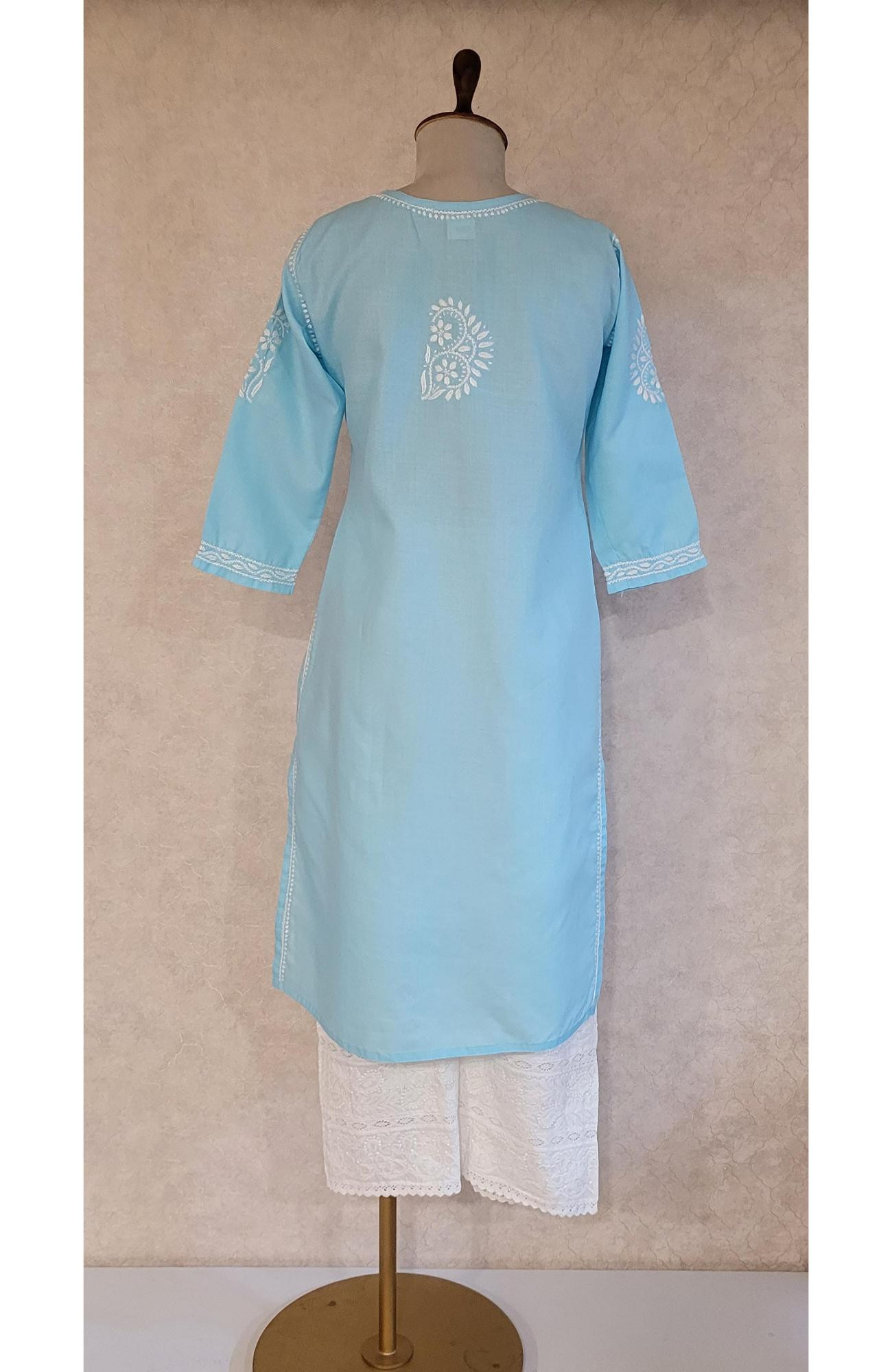 Sky Blue Slub Cotton Chikankari Kurta