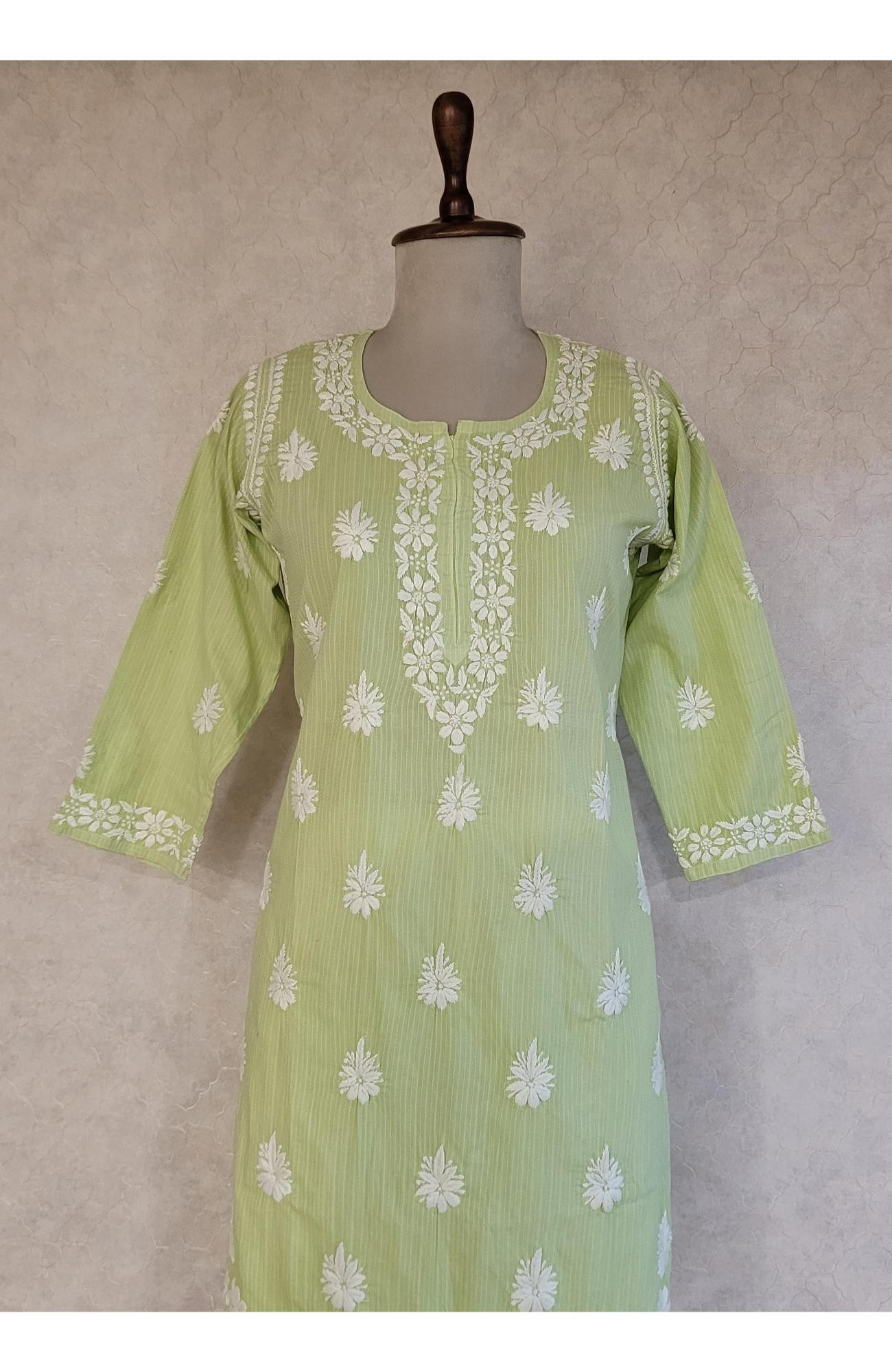 Olive Green Cotton Lining Chikankari Kurta