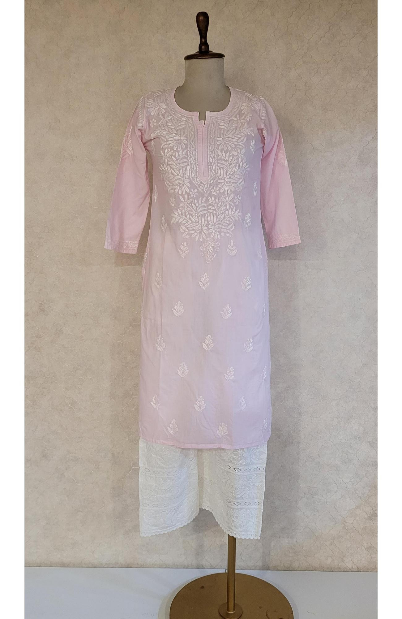 Baby Pink Combric  Cotton Chikankari Kurta
