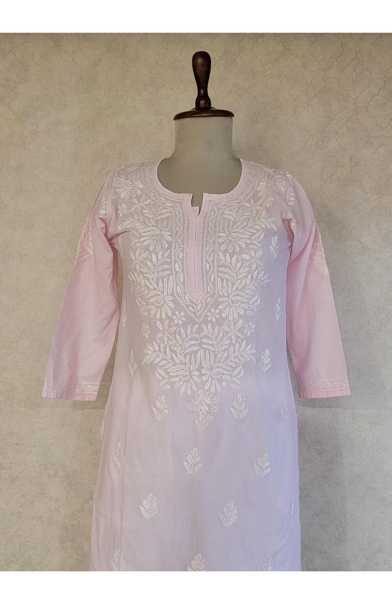 Baby Pink Combric  Cotton Chikankari Kurta