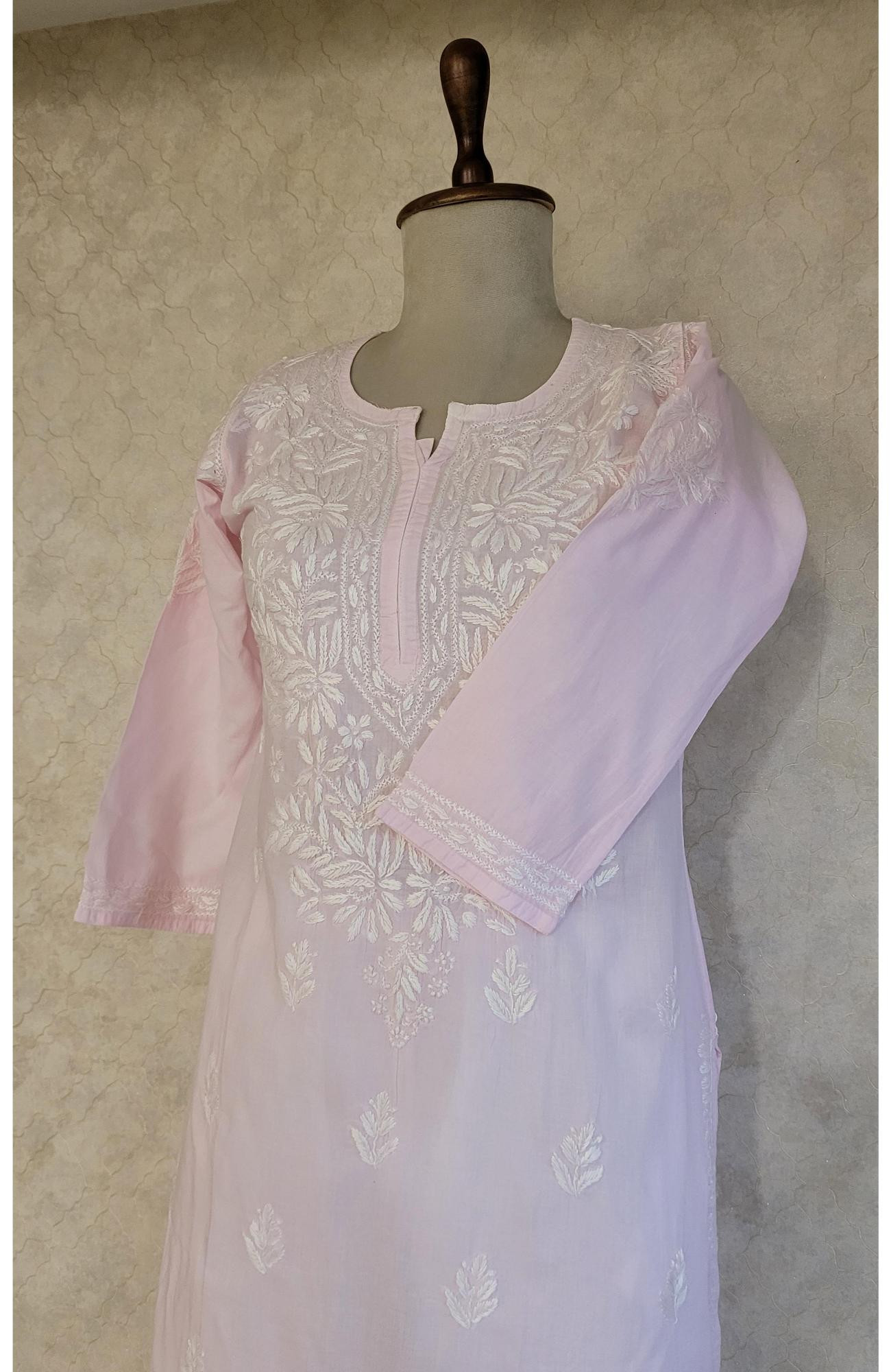 Baby Pink Combric  Cotton Chikankari Kurta