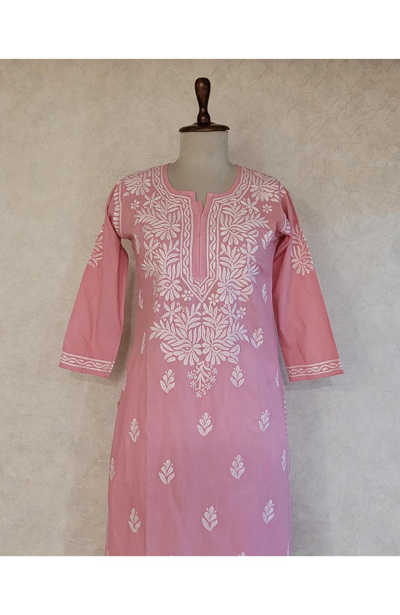 Carrot Pink Cambric Cotton Chikankari Kurta