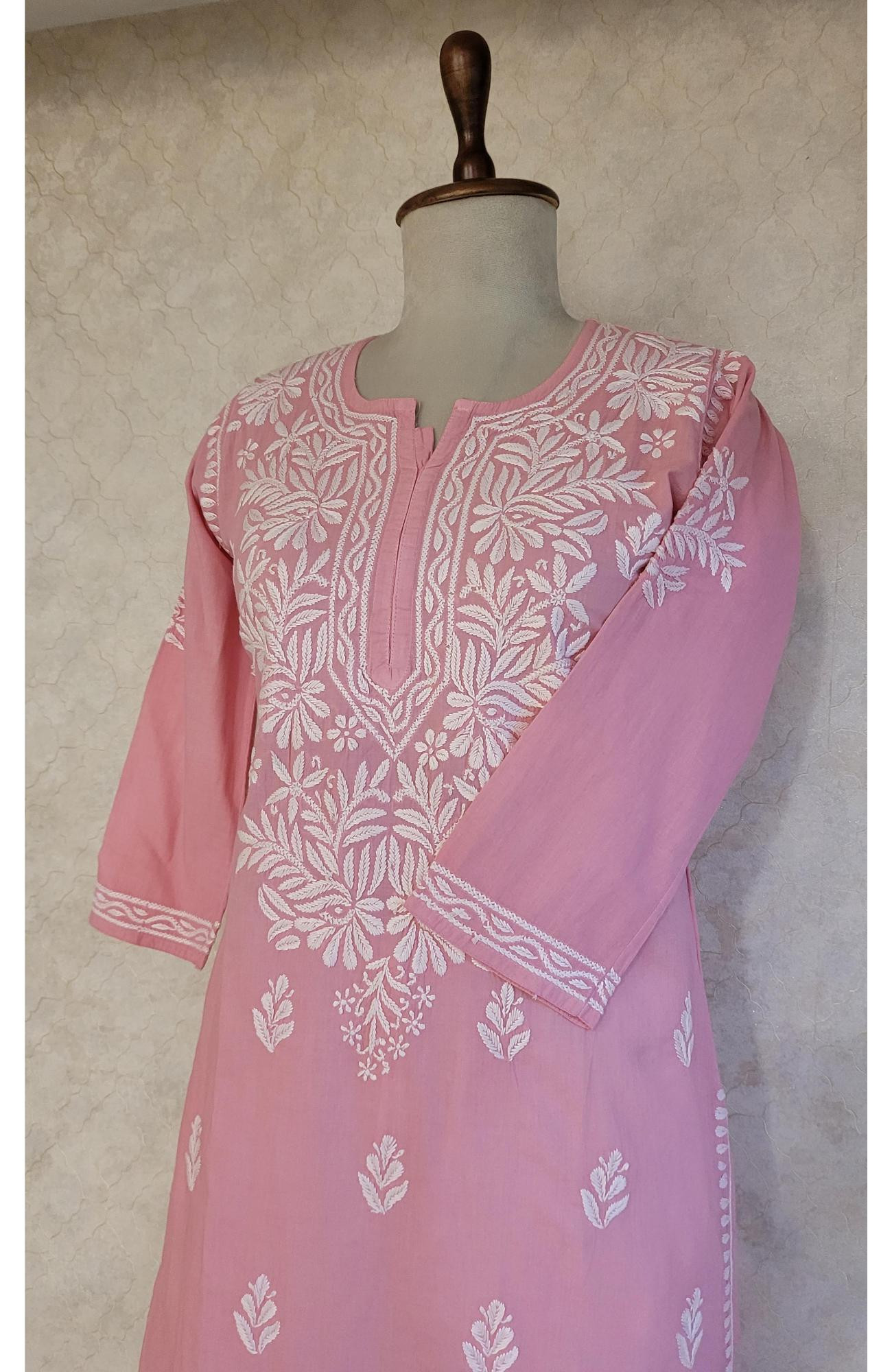 Carrot Pink Cambric Cotton Chikankari Kurta