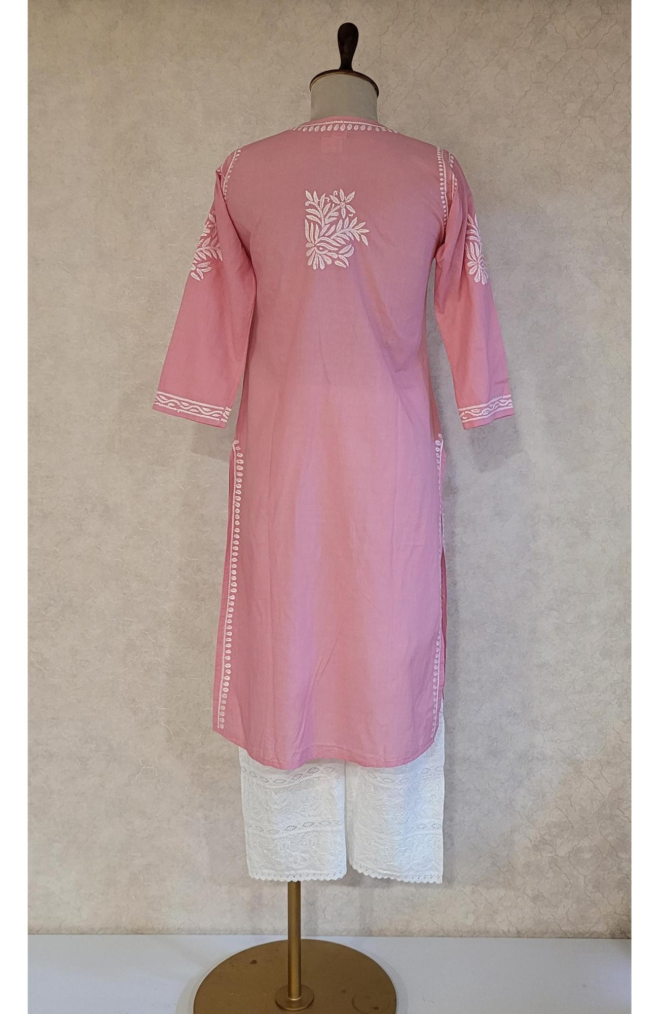 Carrot Pink Cambric Cotton Chikankari Kurta