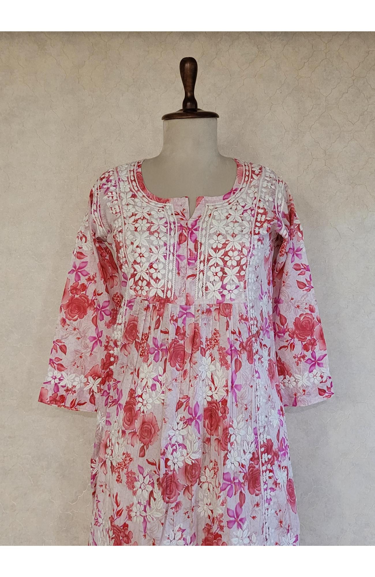 Pink Mul Cotton Chikankari Kurta