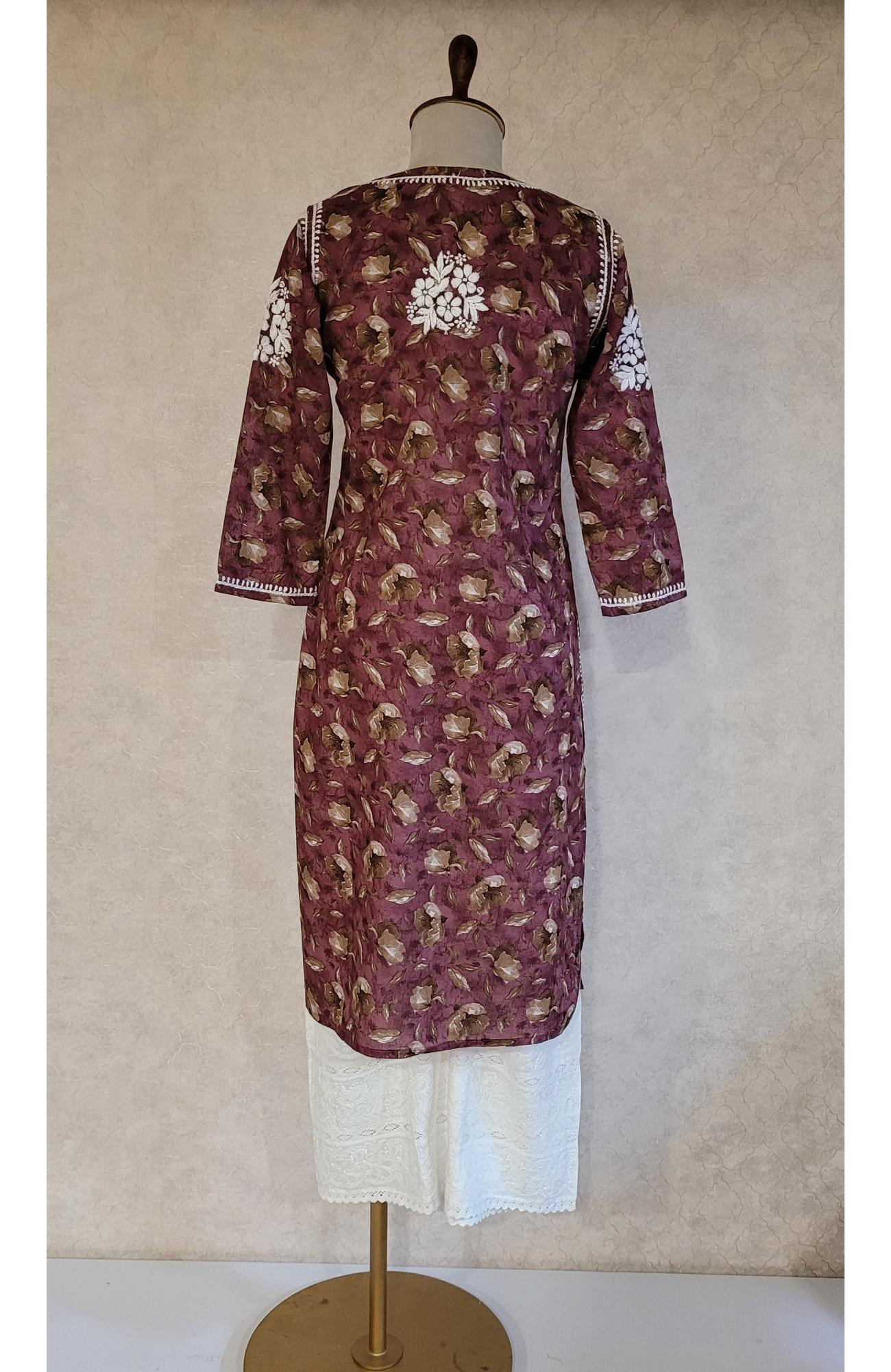 Maroon Print Mul Cotton Chikankari Kurta
