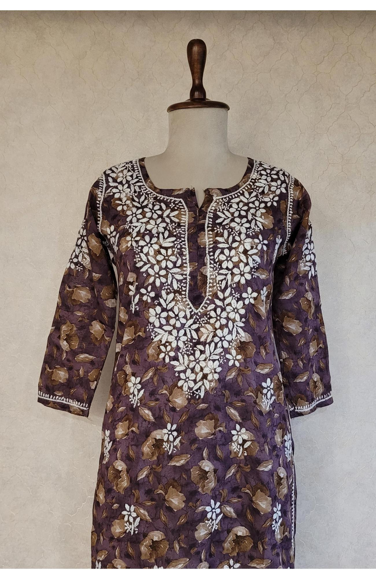 Purple Print Mul Cotton Chikankari Kurta