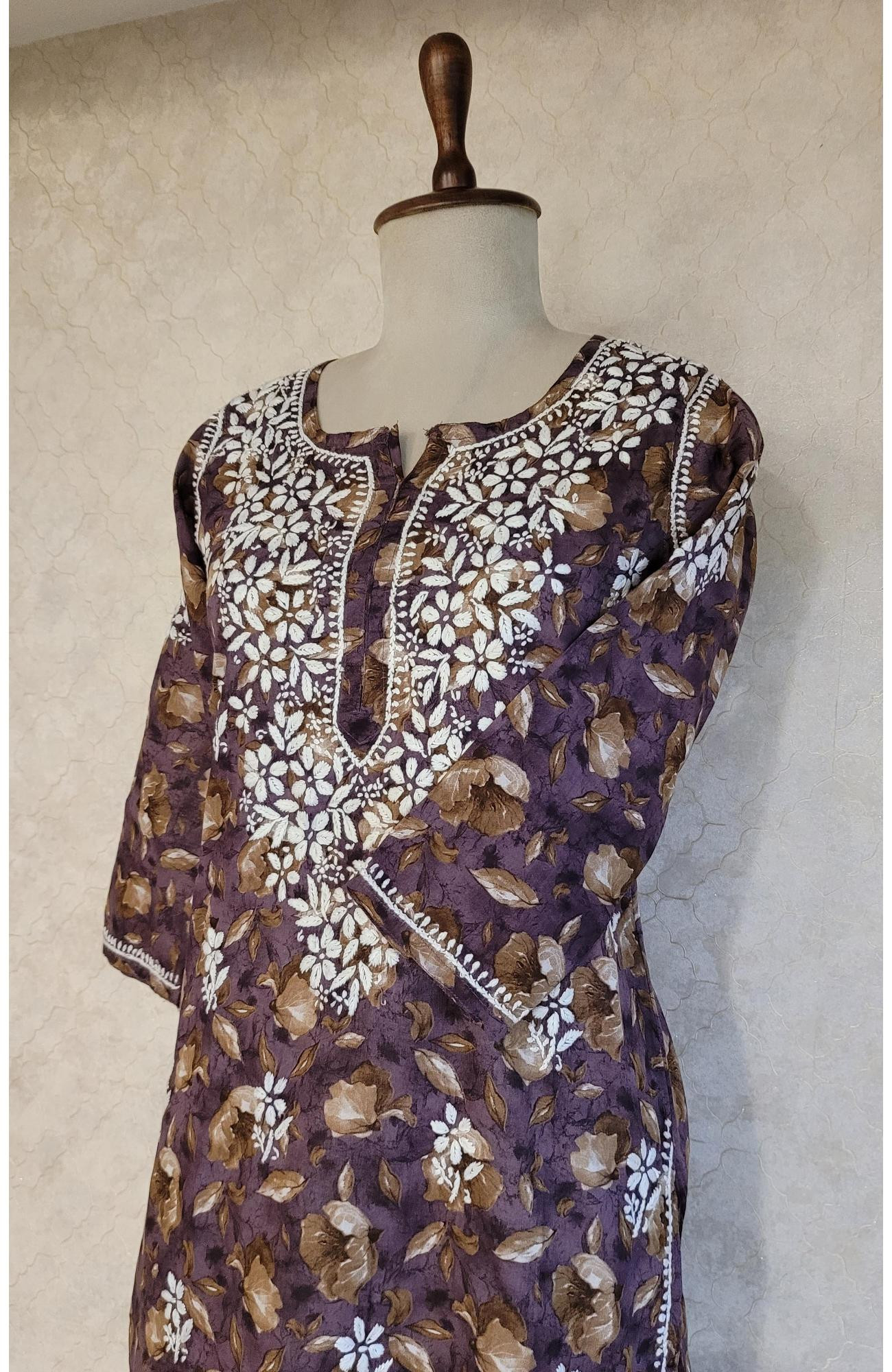 Purple Print Mul Cotton Chikankari Kurta