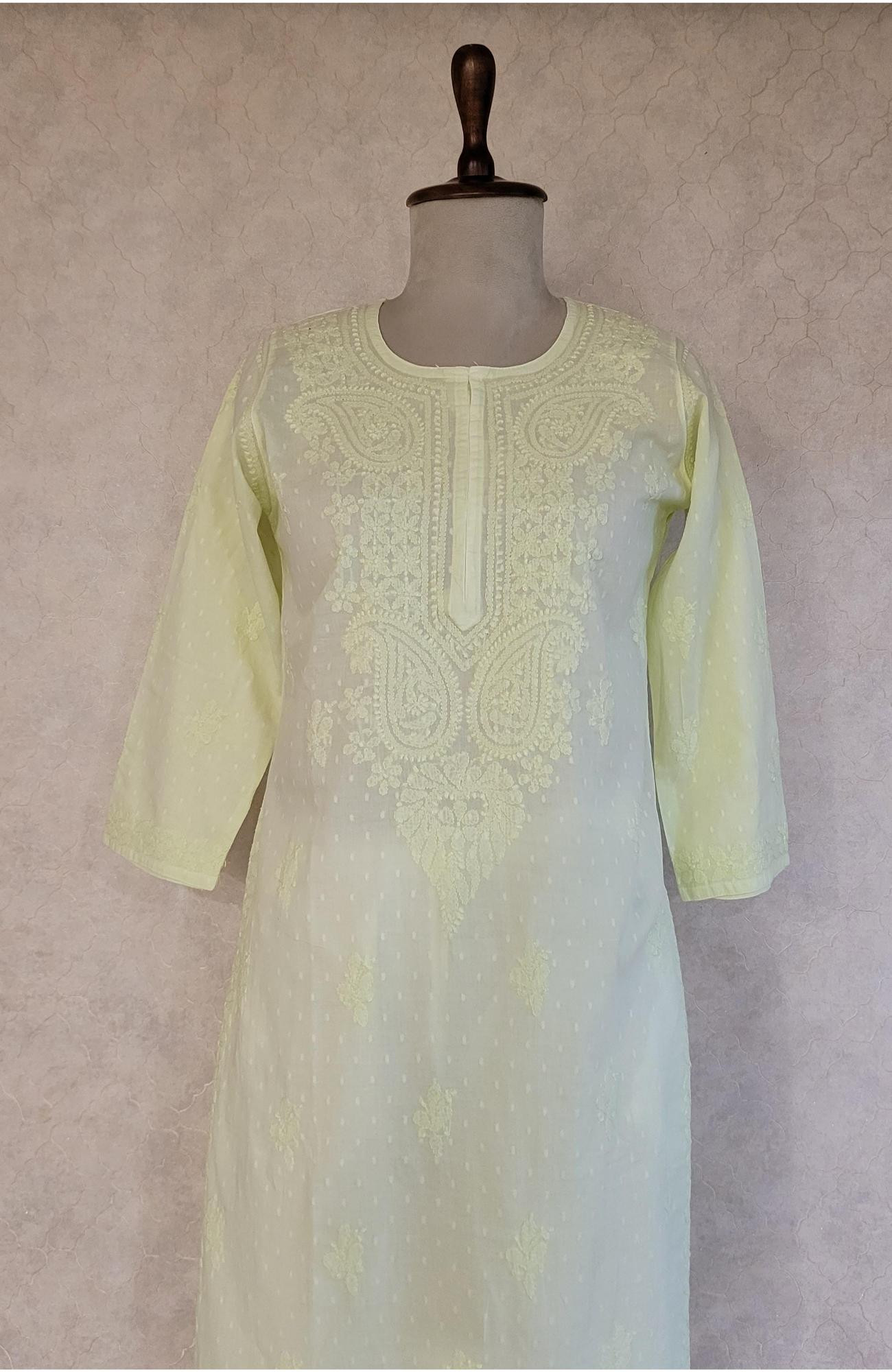 Light Pista Green Cotton Chikankari Kurta