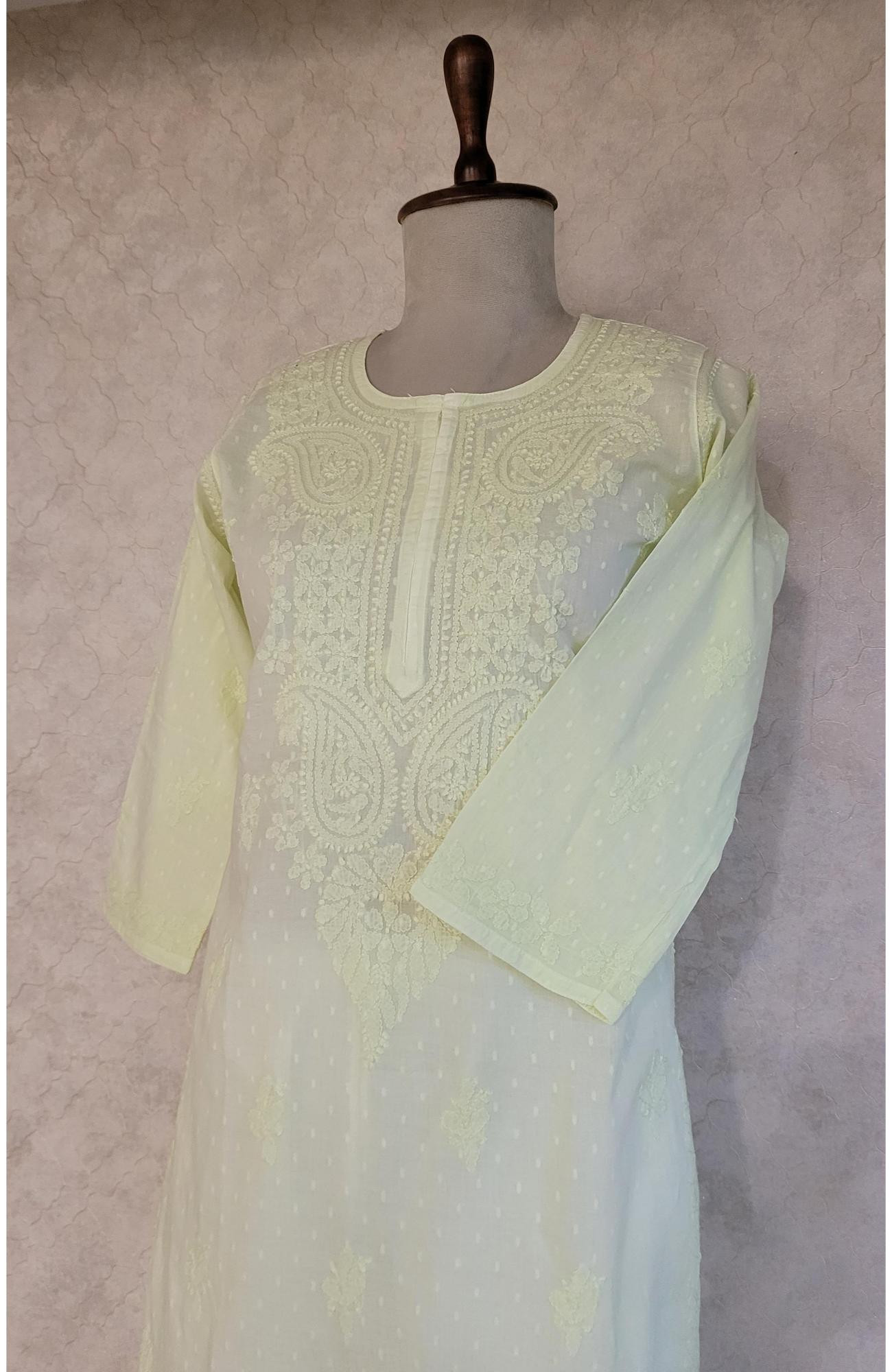 Light Pista Green Cotton Chikankari Kurta