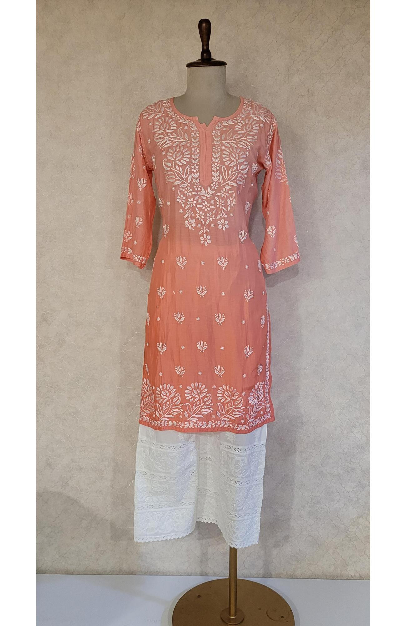 Orange Ombre Muslin Chikankari Kurta