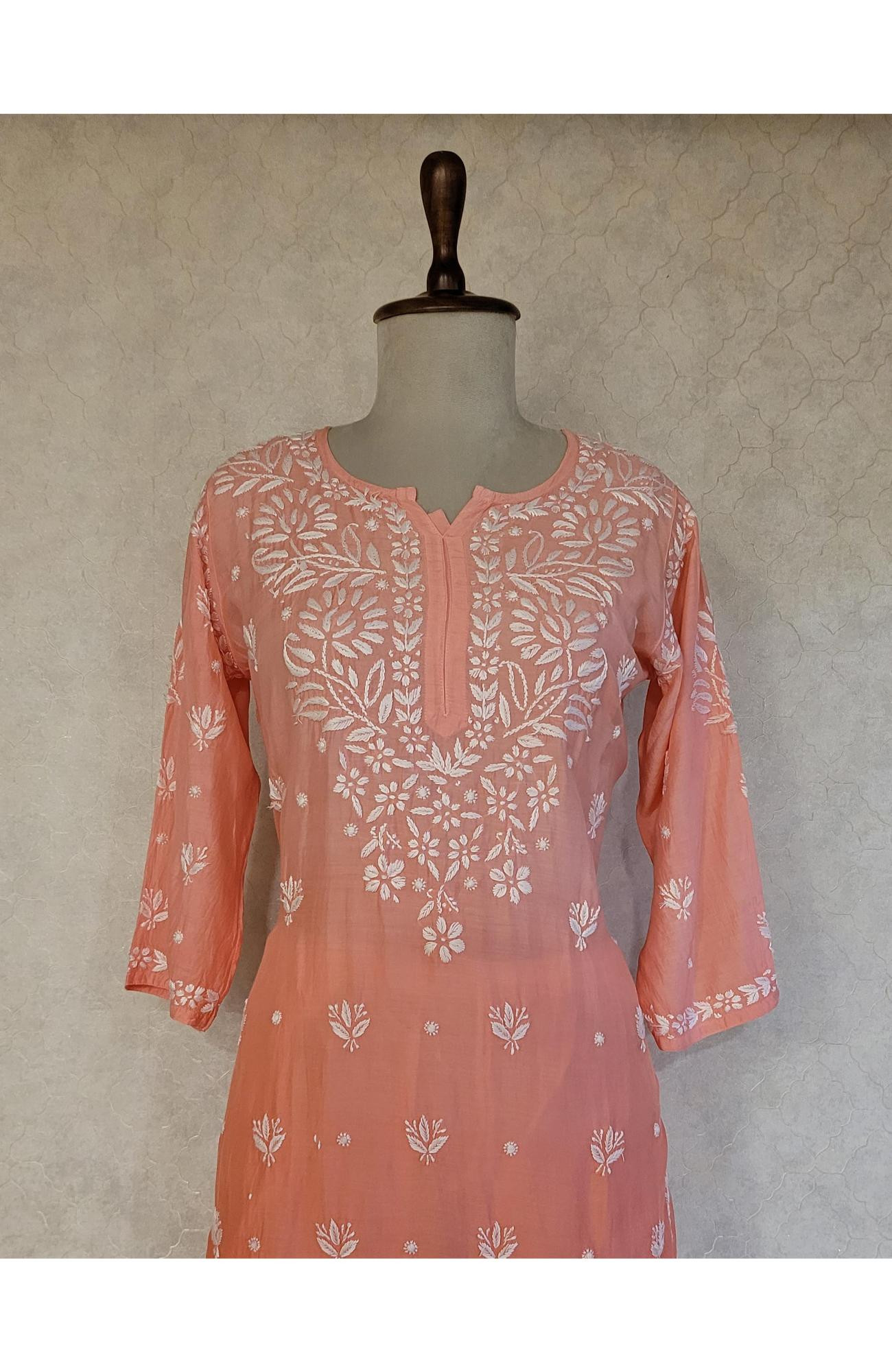 Orange Ombre Muslin Chikankari Kurta