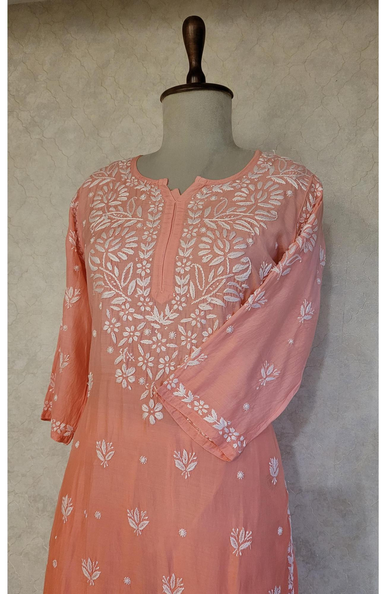 Orange Ombre Muslin Chikankari Kurta