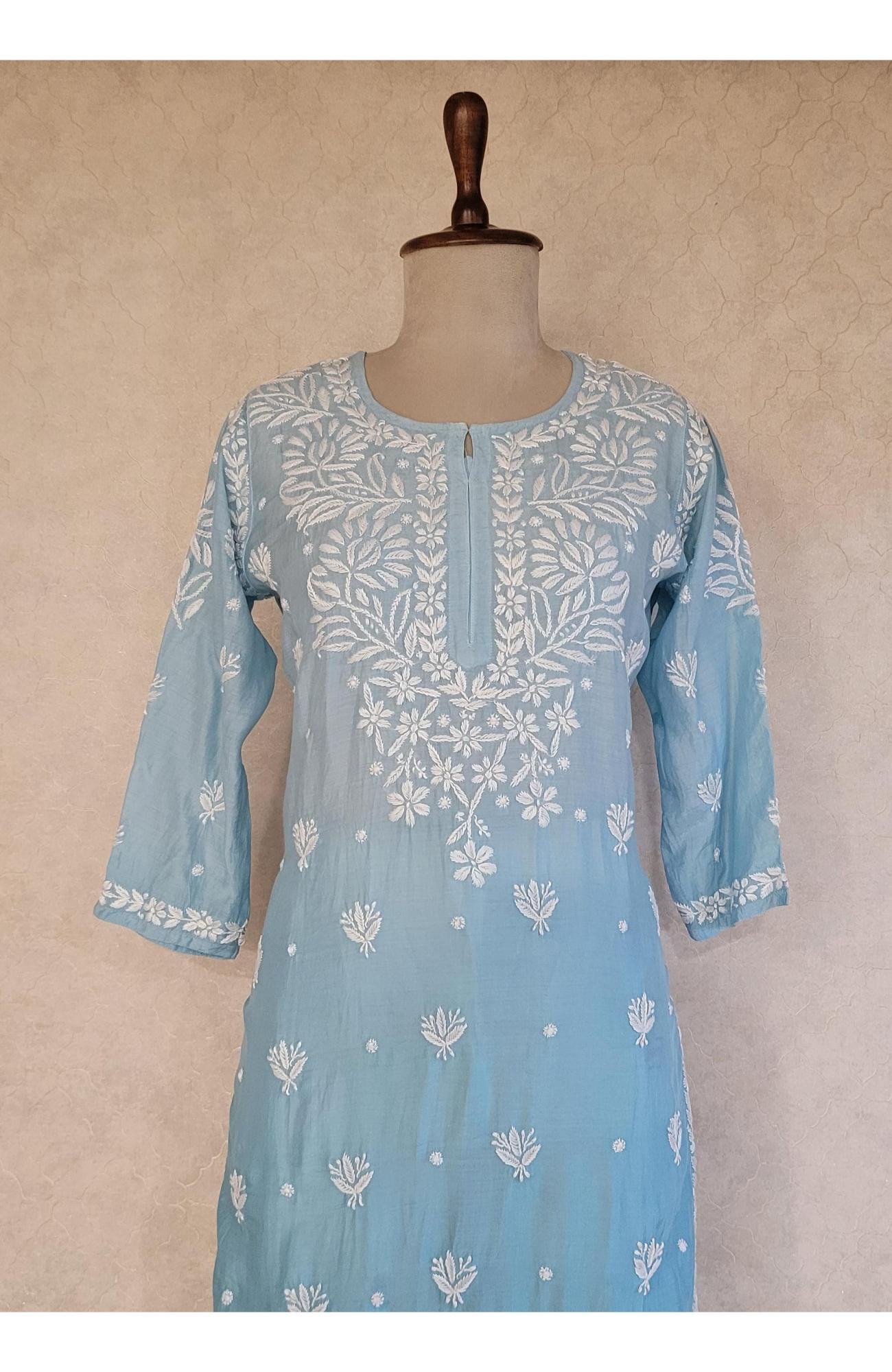 Blue Ombre Muslin Chikankari Kurta