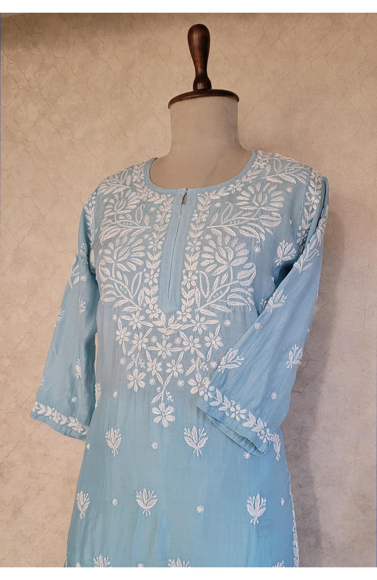 Blue Ombre Muslin Chikankari Kurta