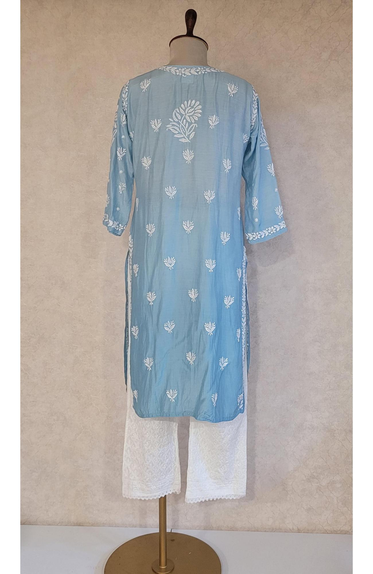 Blue Ombre Muslin Chikankari Kurta