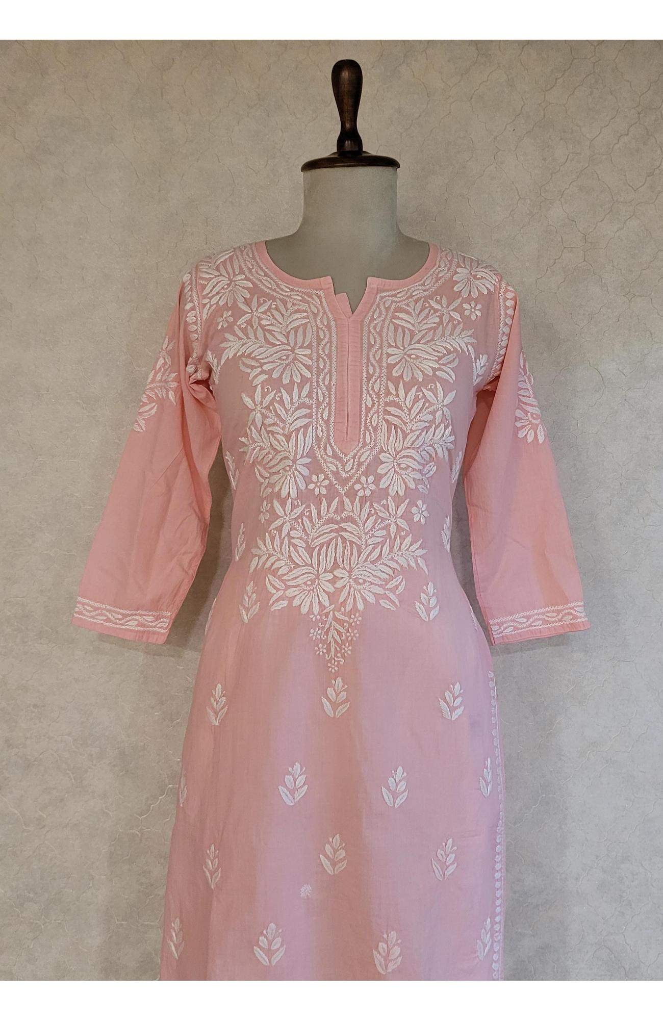 Blush Pink Cambric Cotton Chikankari Kurta