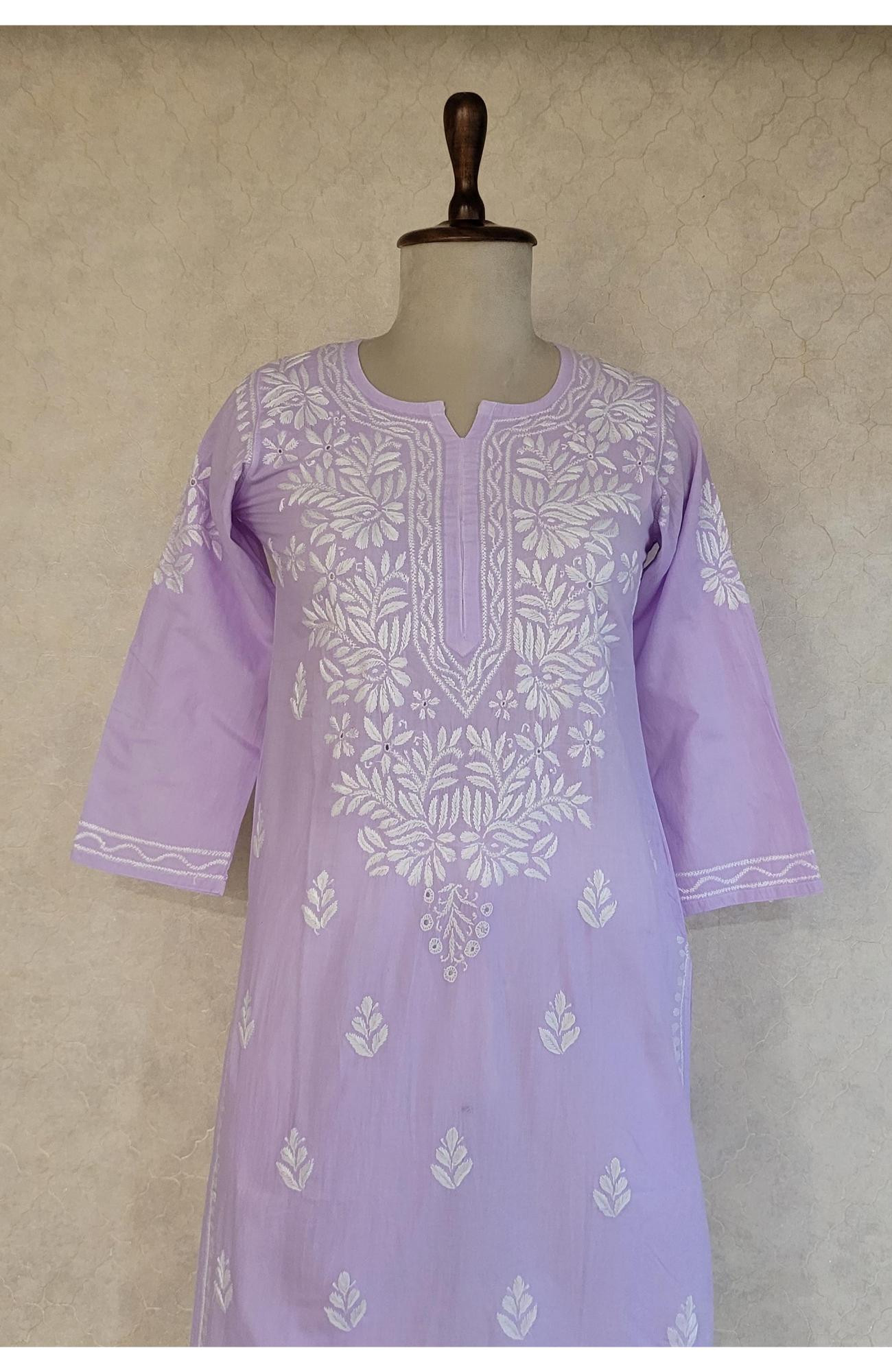 Blue Cambric Cotton Chikankari Kurta
