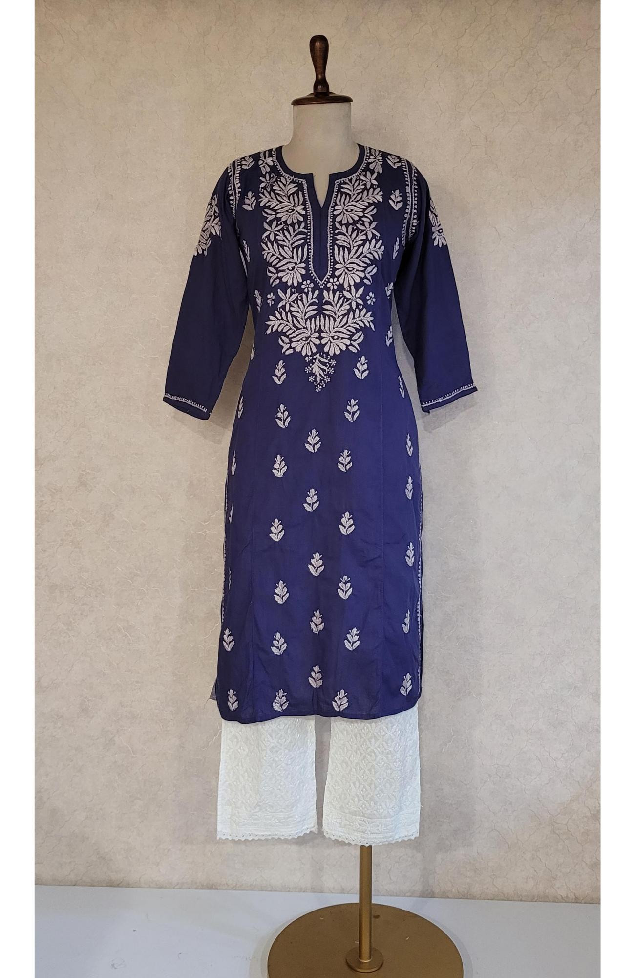 Purple Blue Cambric Cotton Chikankari Kurta