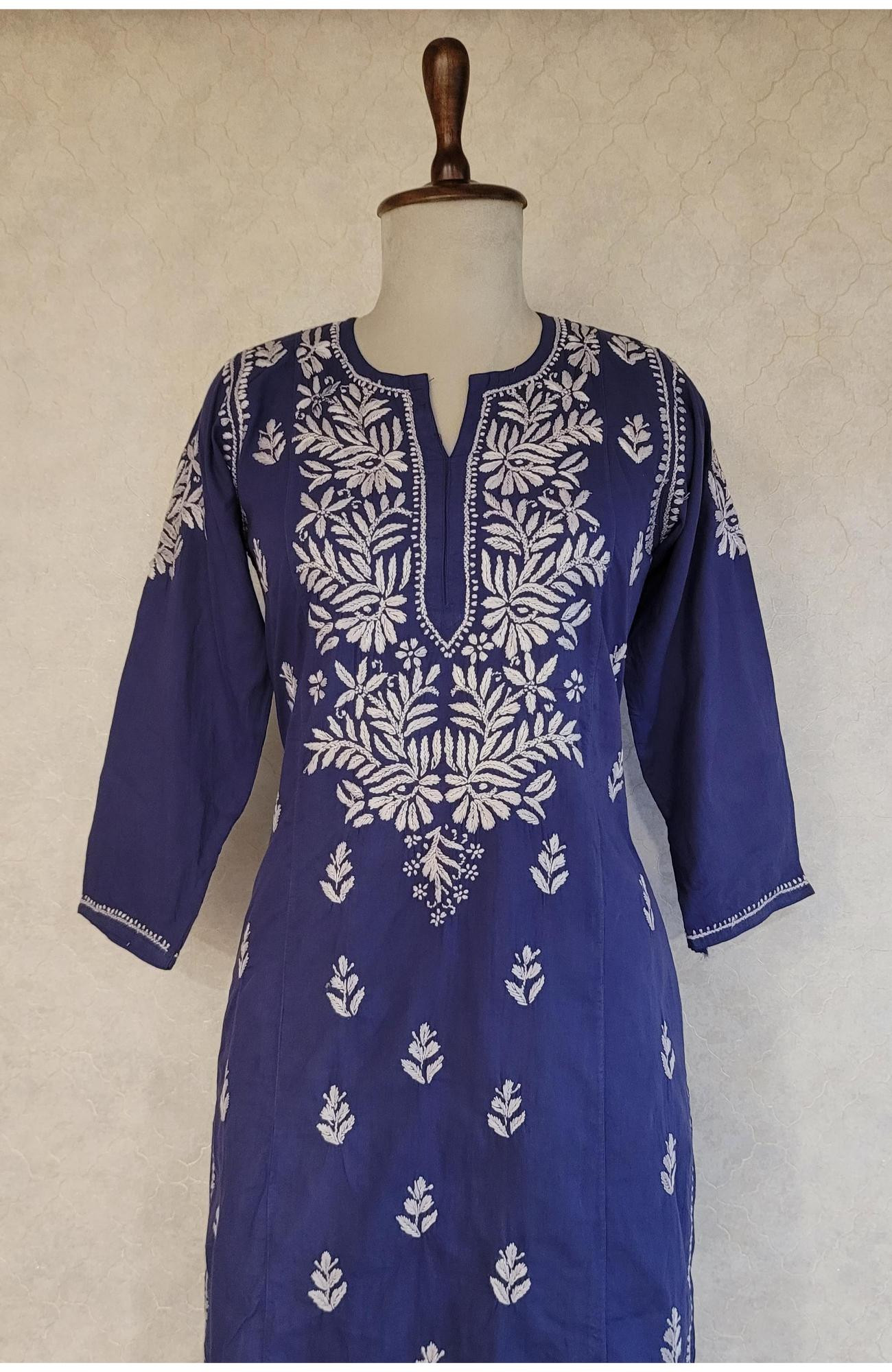 Purple Blue Cambric Cotton Chikankari Kurta