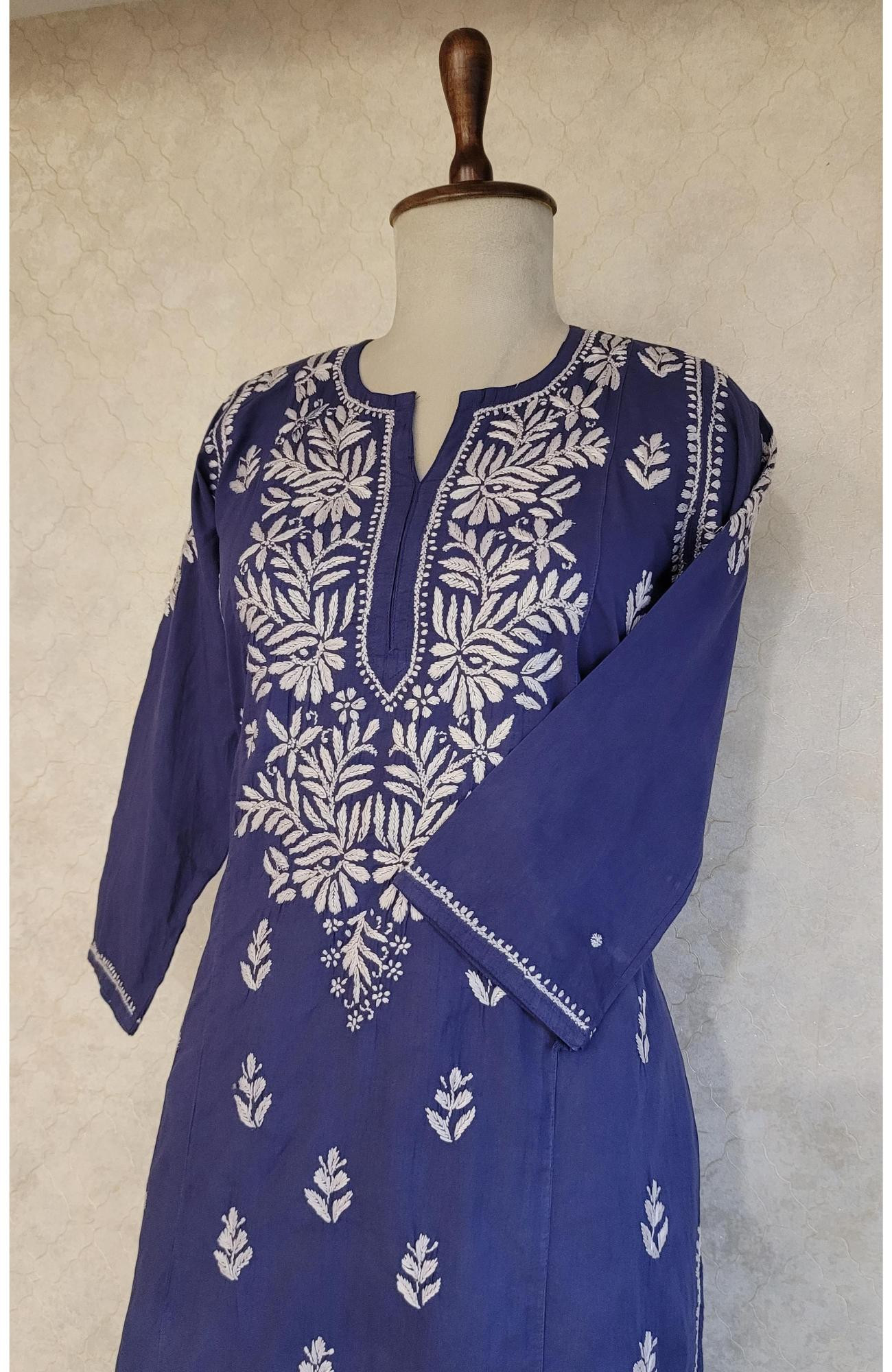 Purple Blue Cambric Cotton Chikankari Kurta