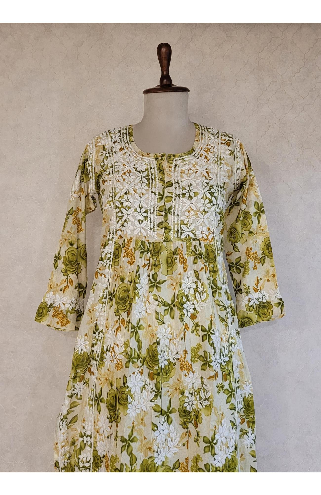 Green Mul Cotton Chikankari Kurta