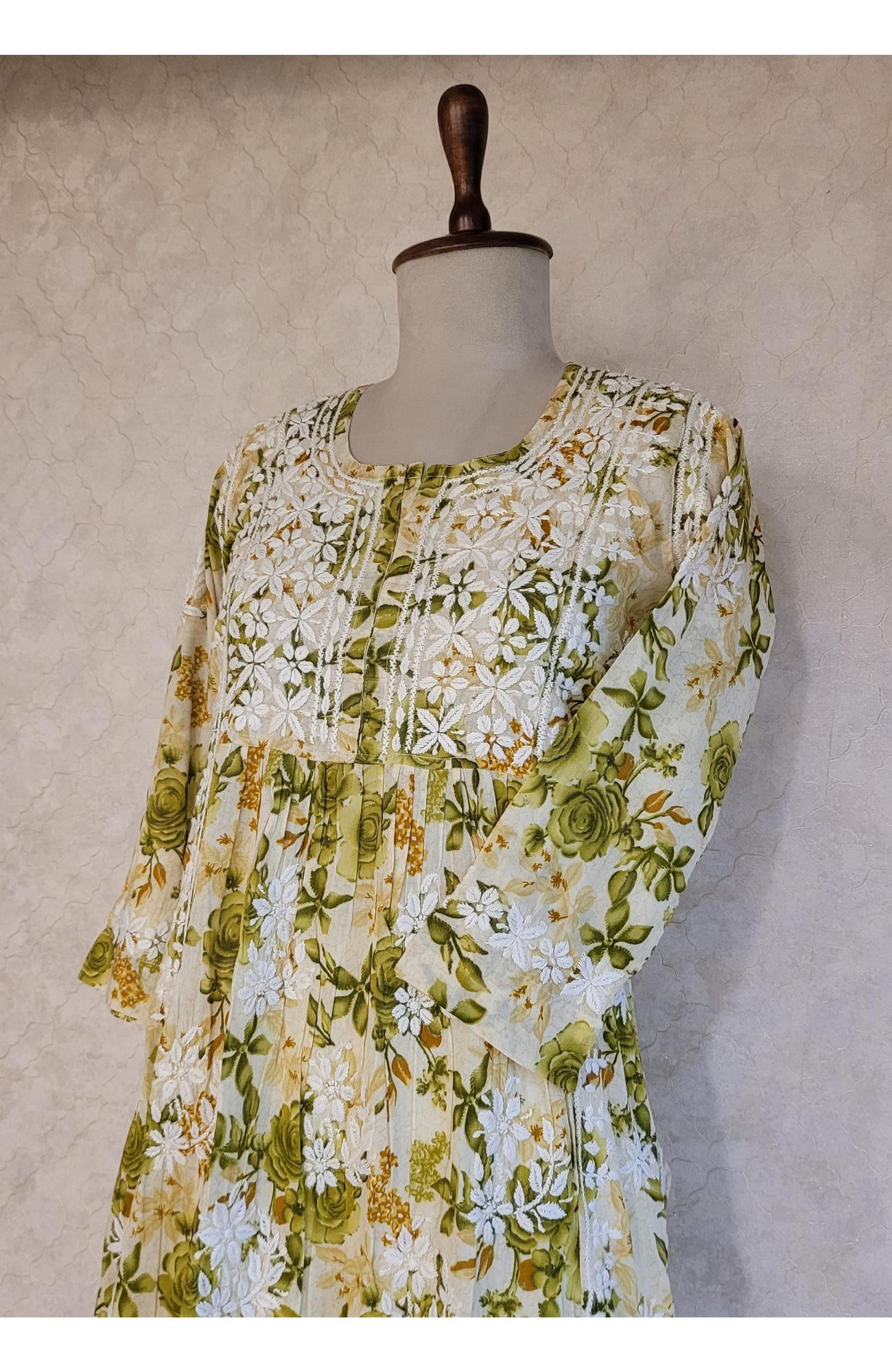 Green Mul Cotton Chikankari Kurta