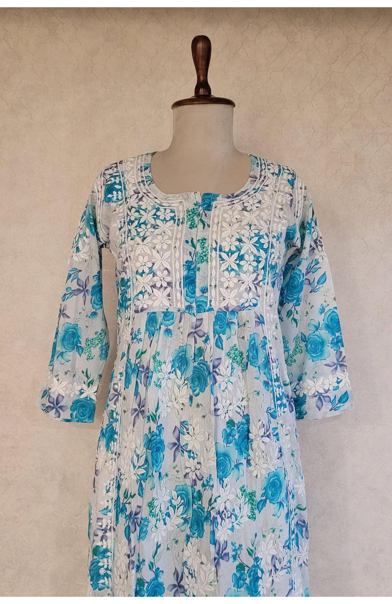 Blue Mul Cotton Chikankari Kurta