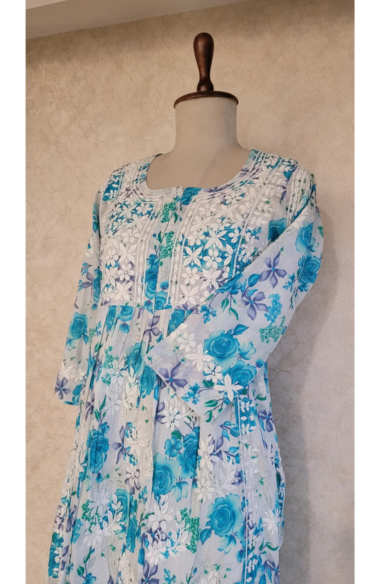 Blue Mul Cotton Chikankari Kurta