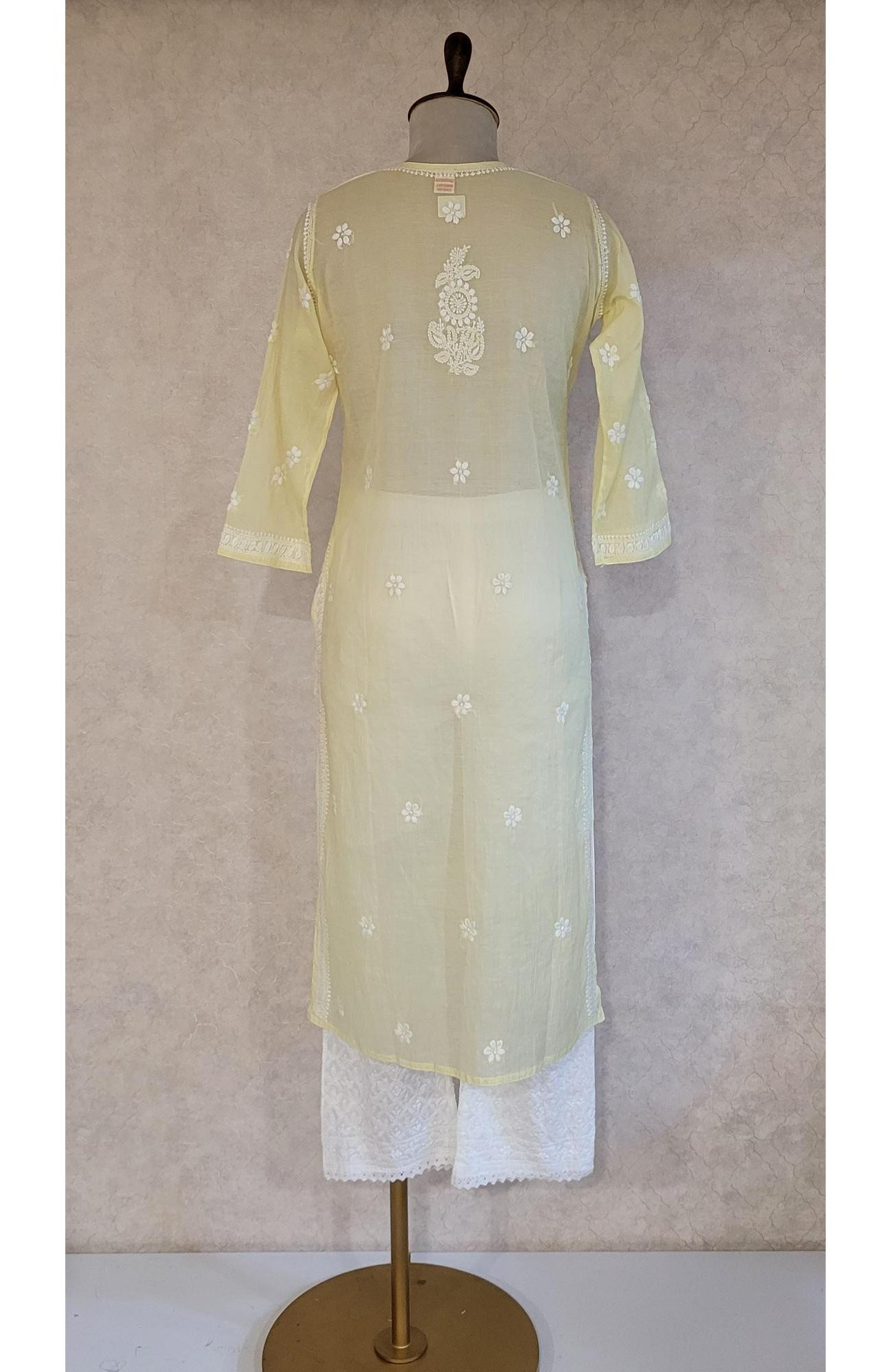 Yellow Mul Chanderi Chikankari Kurta
