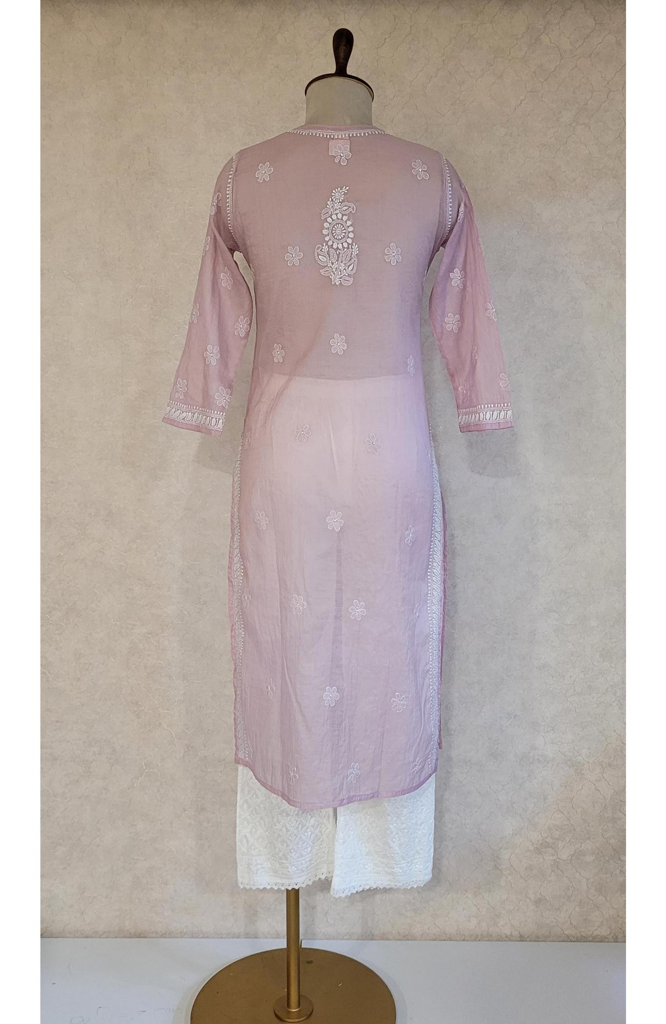 Light Onion Pink Mul Chanderi Chikankari Kurta