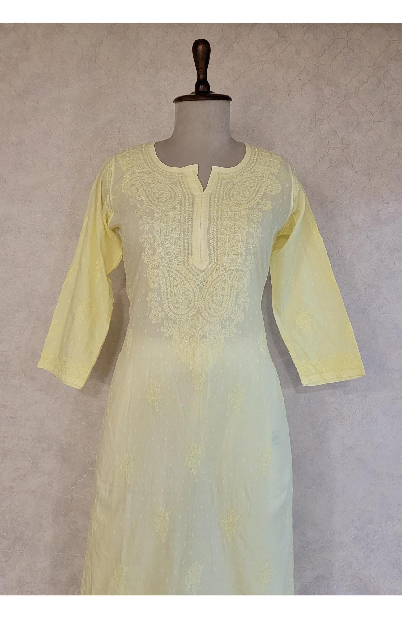 Lemon Yellow Cotton Chikankari Kurta