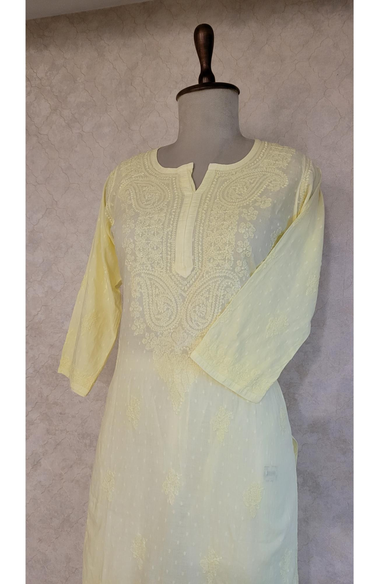 Lemon Yellow Cotton Chikankari Kurta