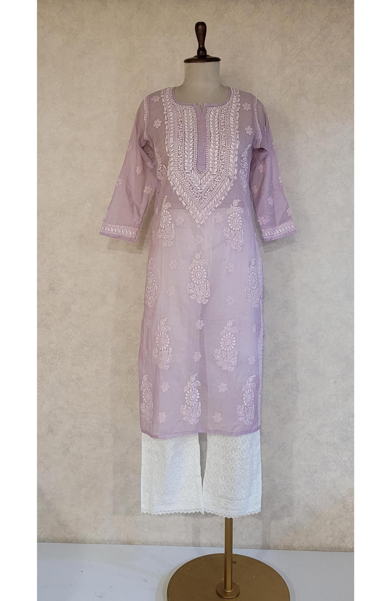 Onion Pink Mul Chanderi Chikankari Kurta